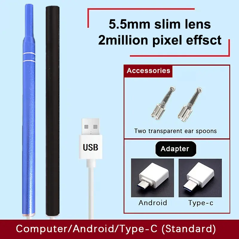 1Set 5.5mm Smart Visual Earpick Endoscope Spoon Ear Cleaner Camera Otoscope Wax Remover Earwax Removal Tool
