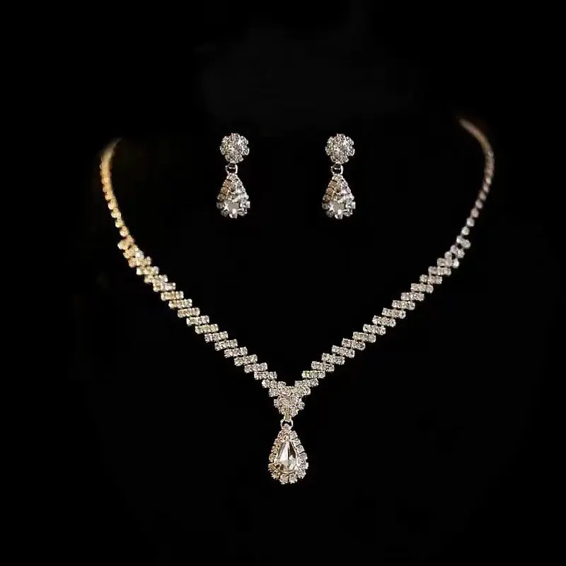 Bridal Necklace Earrings Teardrop Rhinestone Jewellery Style Sparkling Set Bride Wedding