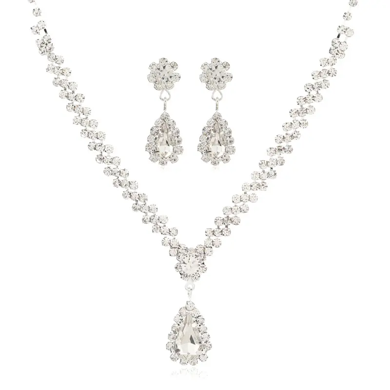 Bridal Necklace Earrings Teardrop Rhinestone Jewellery Style Sparkling Set Bride Wedding