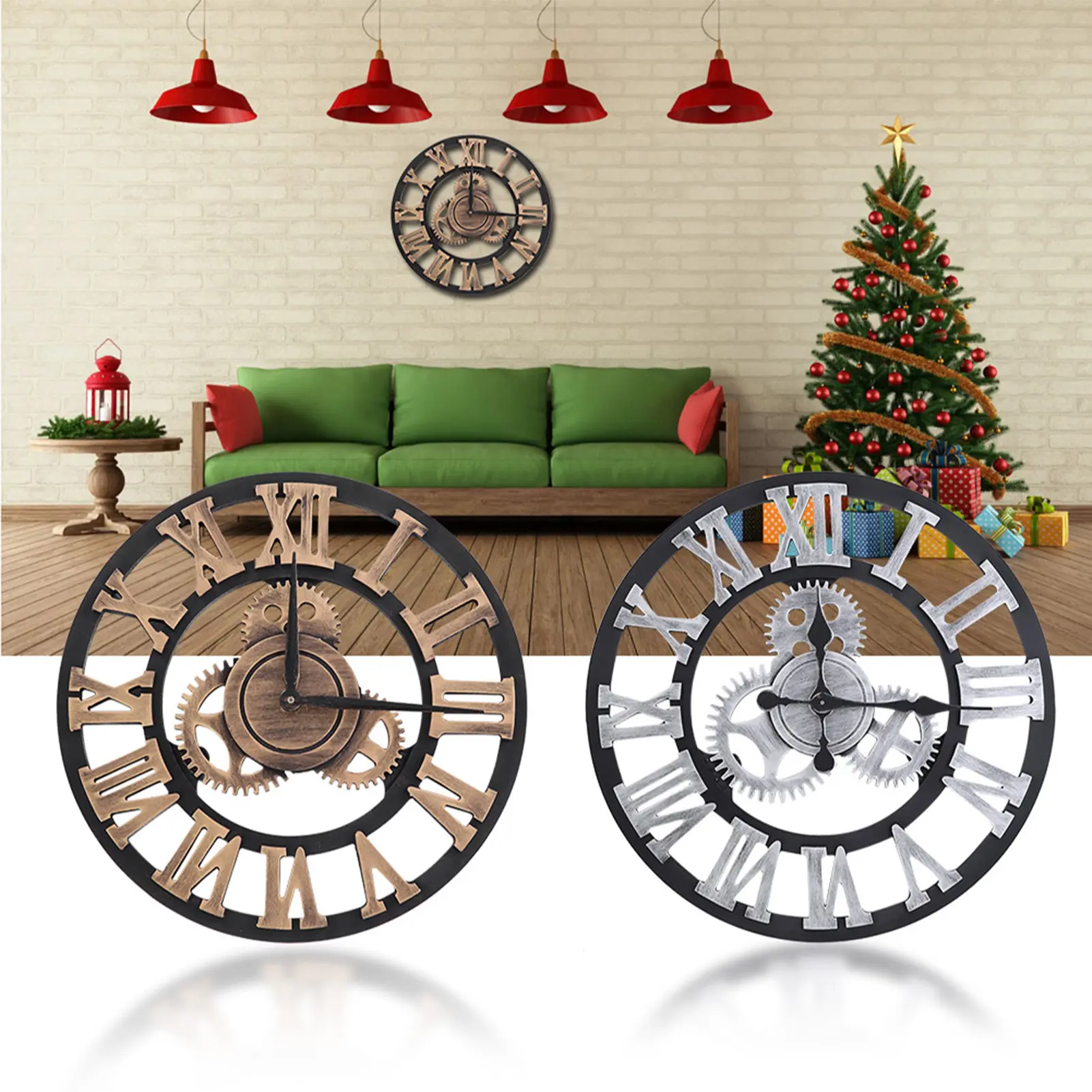 3D Rustic Handmade Wall Clock Large Gear Wooden Vintage Decor for Living Room/Office/ 3D Vintage Wall Clock Rustic Wall Clock