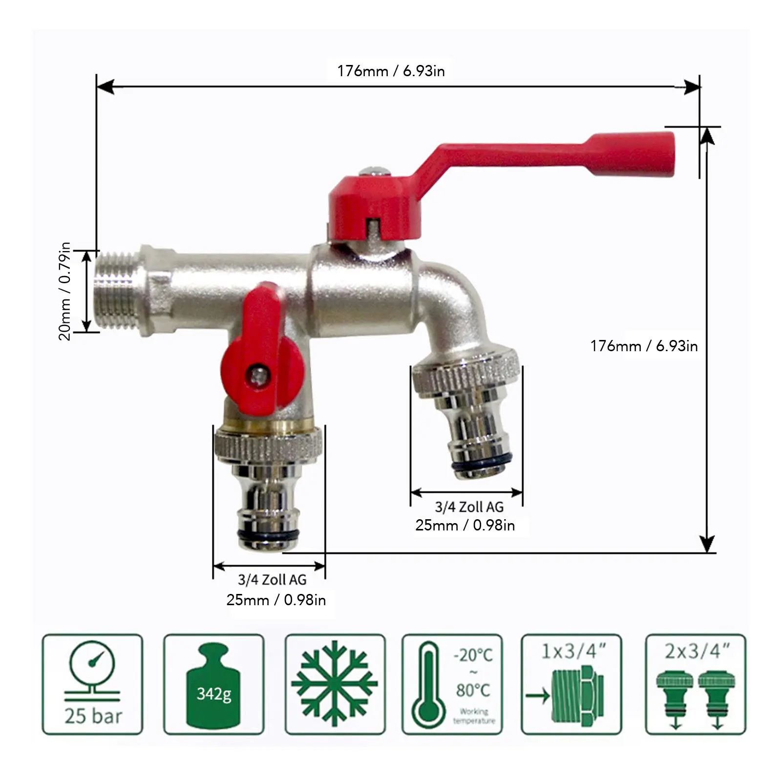 Outdoor Double Taps Water Faucet Double Independent Control Outside Spigot Faucet Wide Temperature Range Operating for Laundry