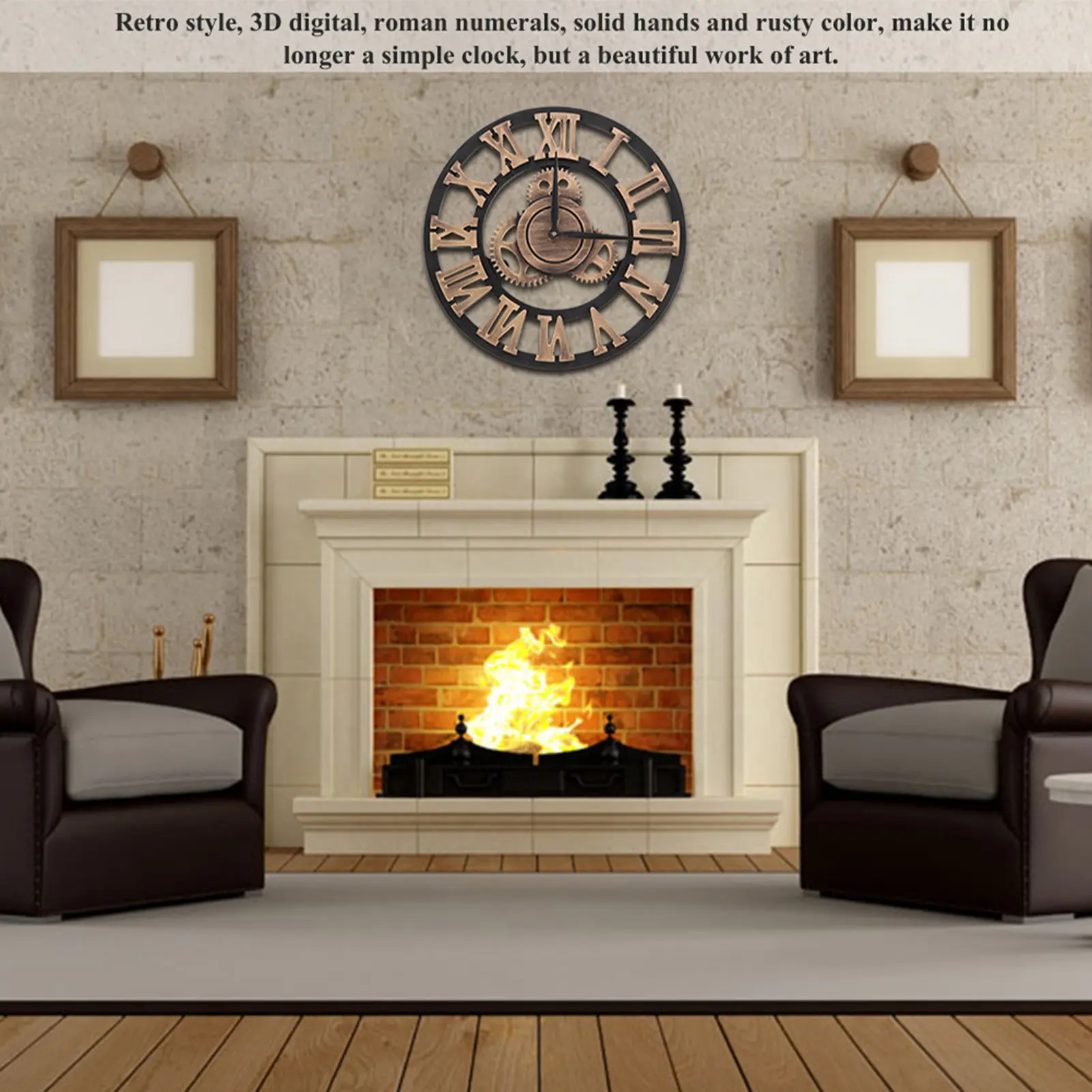 3D Rustic Handmade Wall Clock Large Gear Wooden Vintage Decor for Living Room/Office/ 3D Vintage Wall Clock Rustic Wall Clock