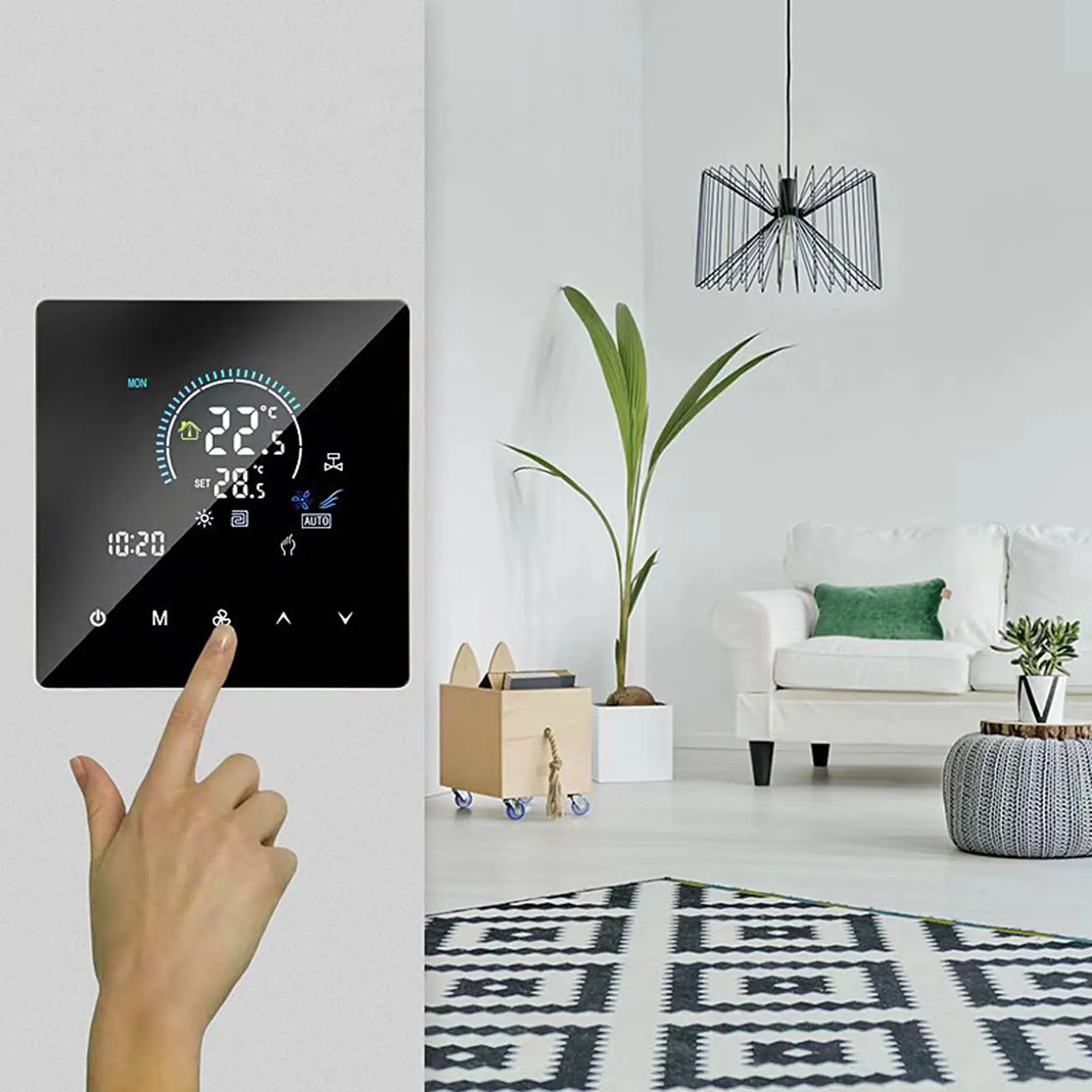 Air Conditioning Floor Heating Thermostat IP20 Touchscreen Color Display WiFi Smart Programmable for Fan Coil 5-60℃ Thermostat