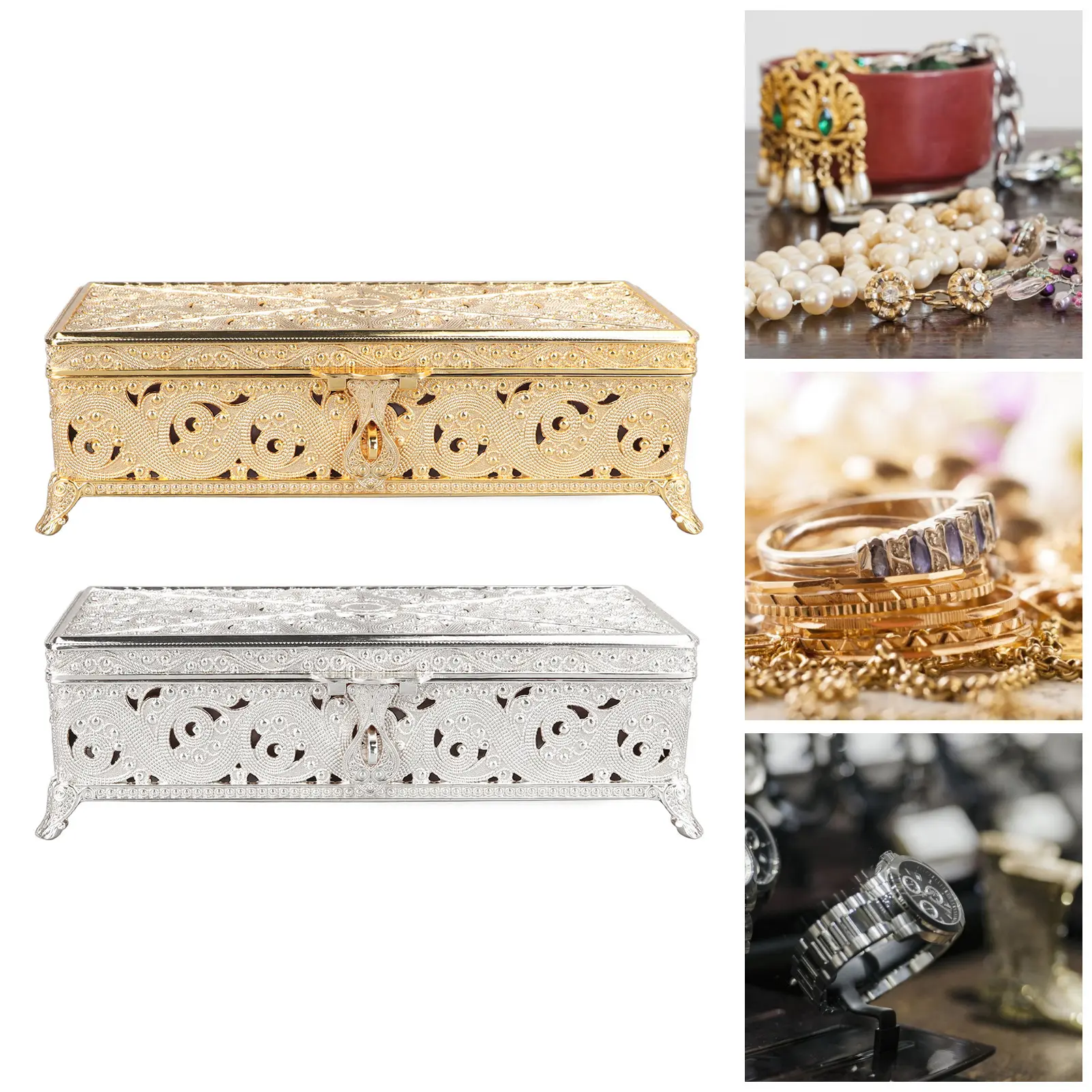 Trinket Box Vintage Metal Jewelry Box Soft Velvet Rust  Rectangular Trinket Box for Girl Women Necklace Earrings Rings