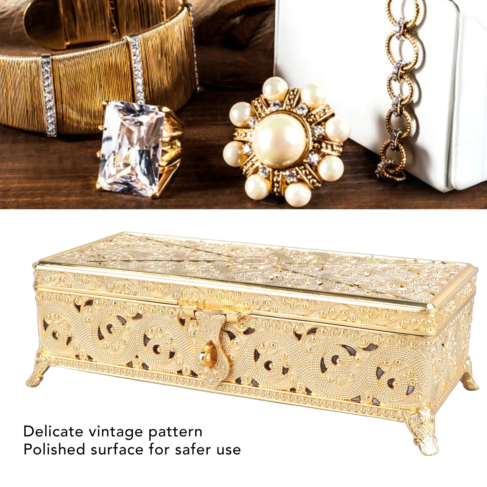 Trinket Box Vintage Metal Jewelry Box Soft Velvet Rust  Rectangular Trinket Box for Girl Women Necklace Earrings Rings