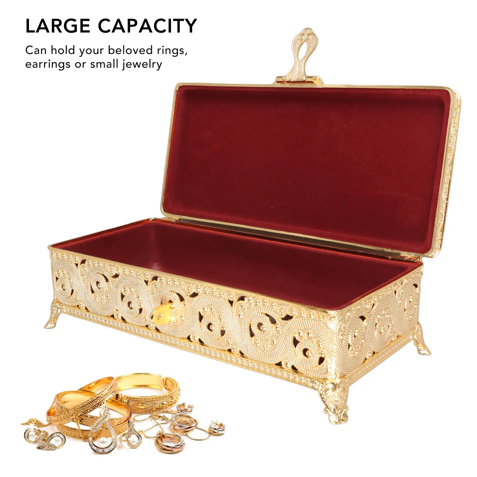 Trinket Box Vintage Metal Jewelry Box Soft Velvet Rust  Rectangular Trinket Box for Girl Women Necklace Earrings Rings