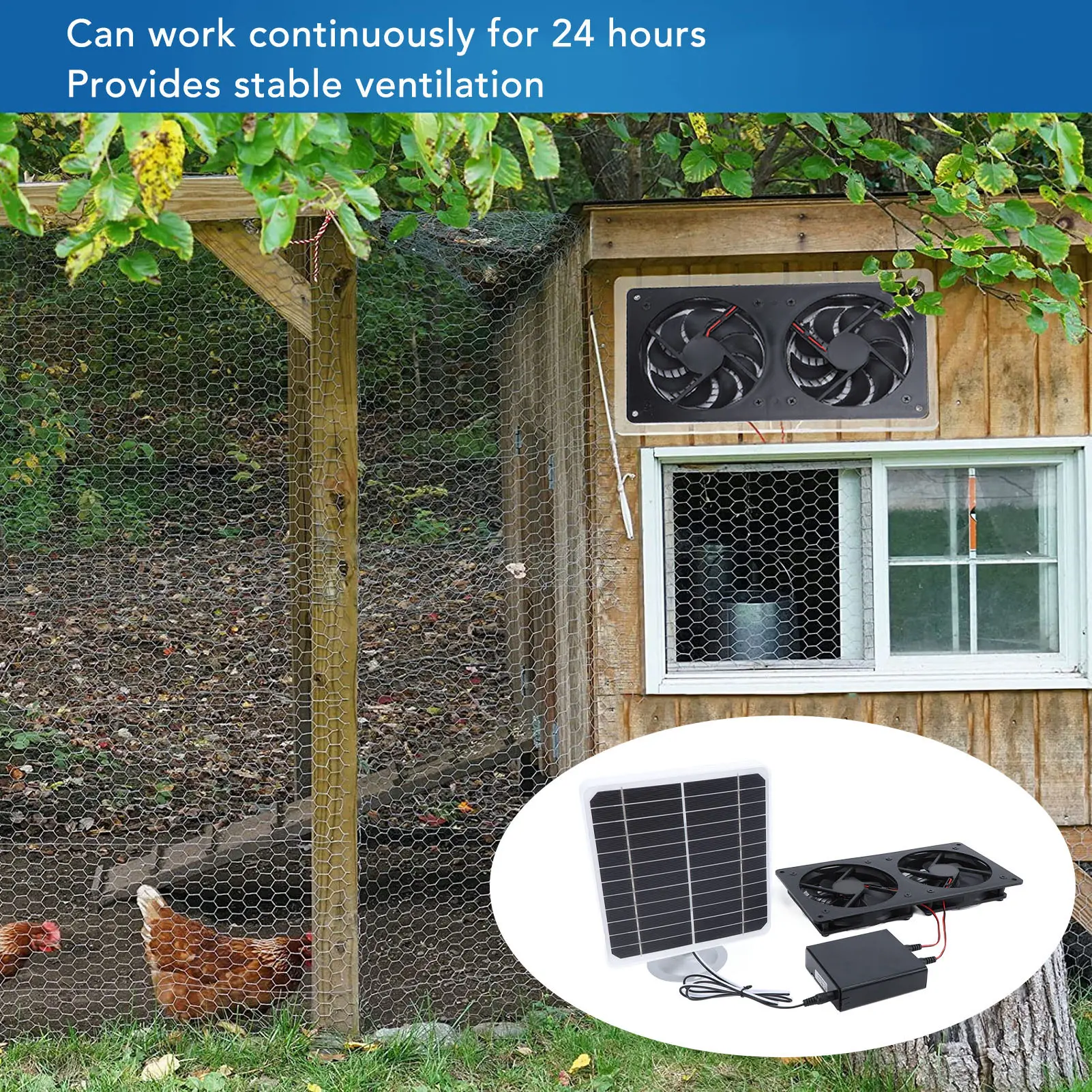 Solar Exhaust Fan  Solar Powered Ventilation Fan 20W Easy Installation Stable IPX7 Waterproof for Pet House for Greenhouse