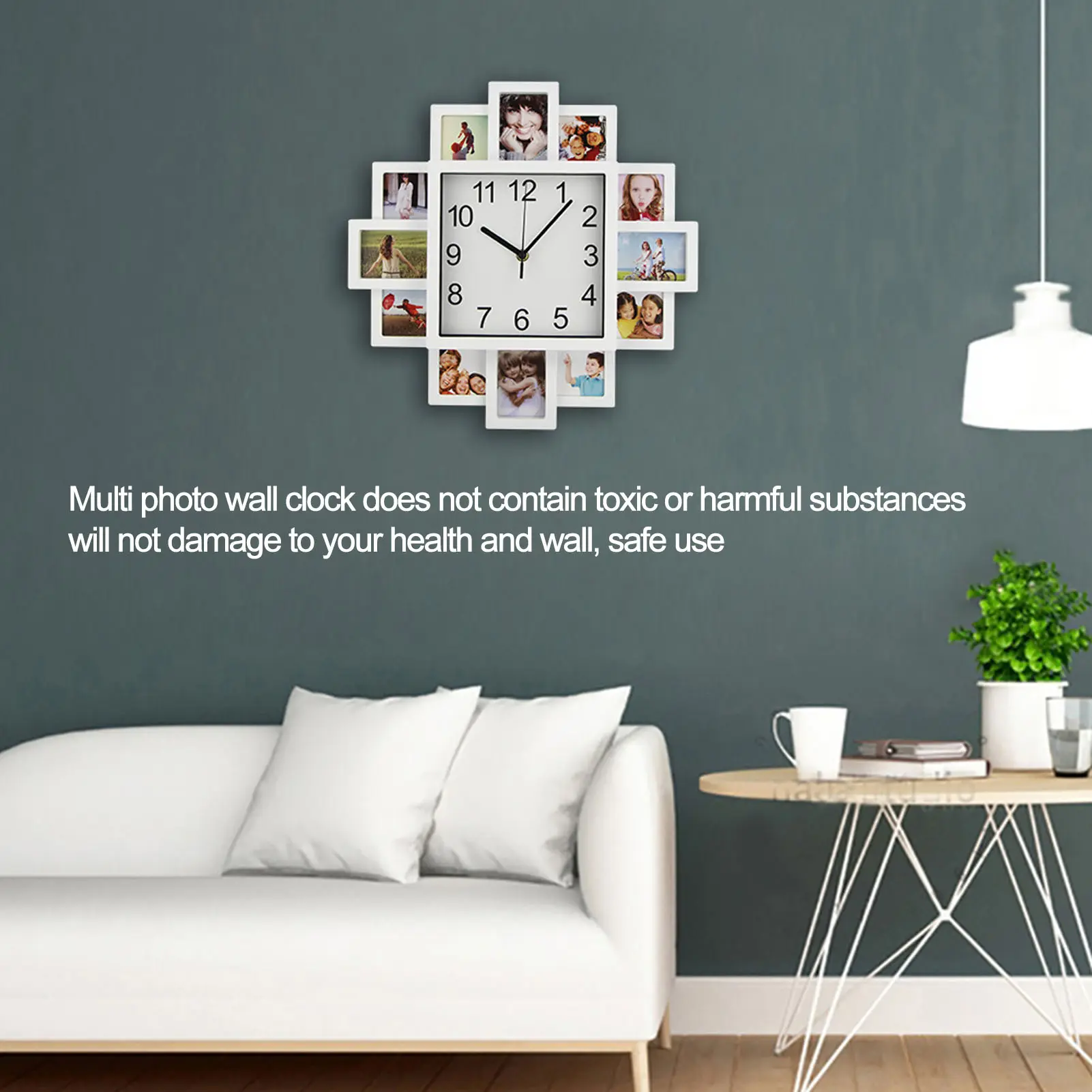 15.35in White Photo Frame Wall Clock  Multi Photo Personalized Clock for Home Decor  Frame Clock Picture Frame Wall Clock