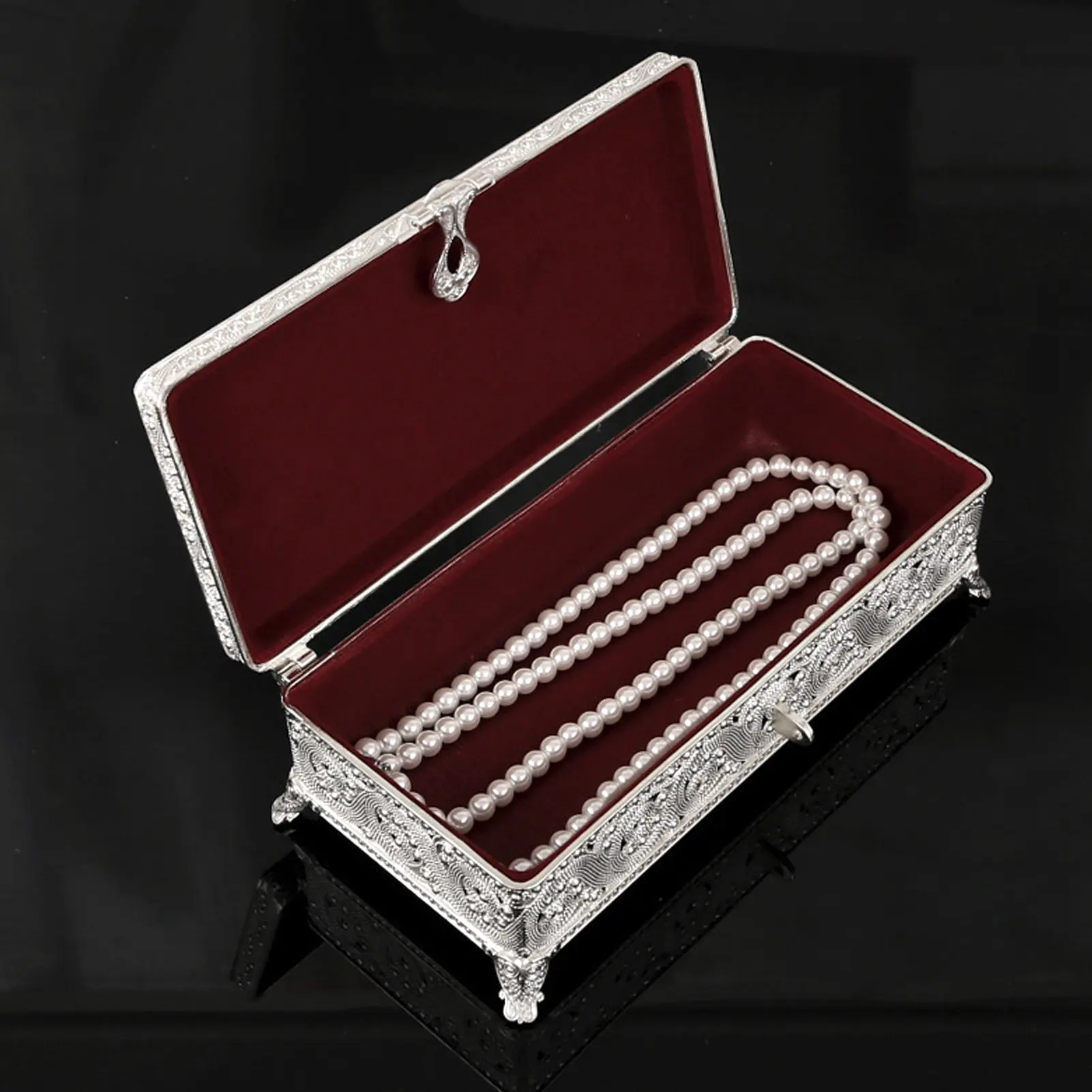 Trinket Box Vintage Metal Jewelry Box Soft Velvet Rust  Rectangular Trinket Box for Girl Women Necklace Earrings Rings