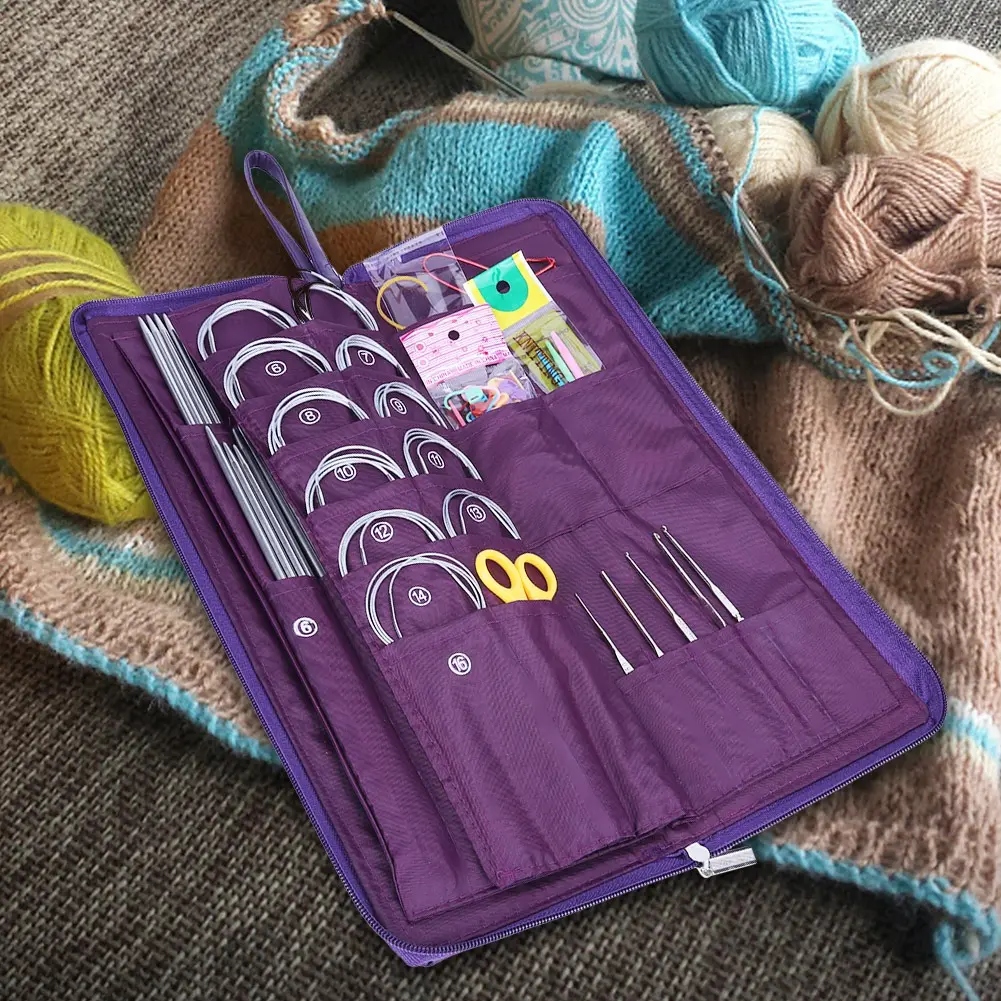 Knitting Tool Set Needle Tool Set Sewing Embroidery Tools Steel Straight Circular Knitting Needles Crochet Hook Weave Tool Set