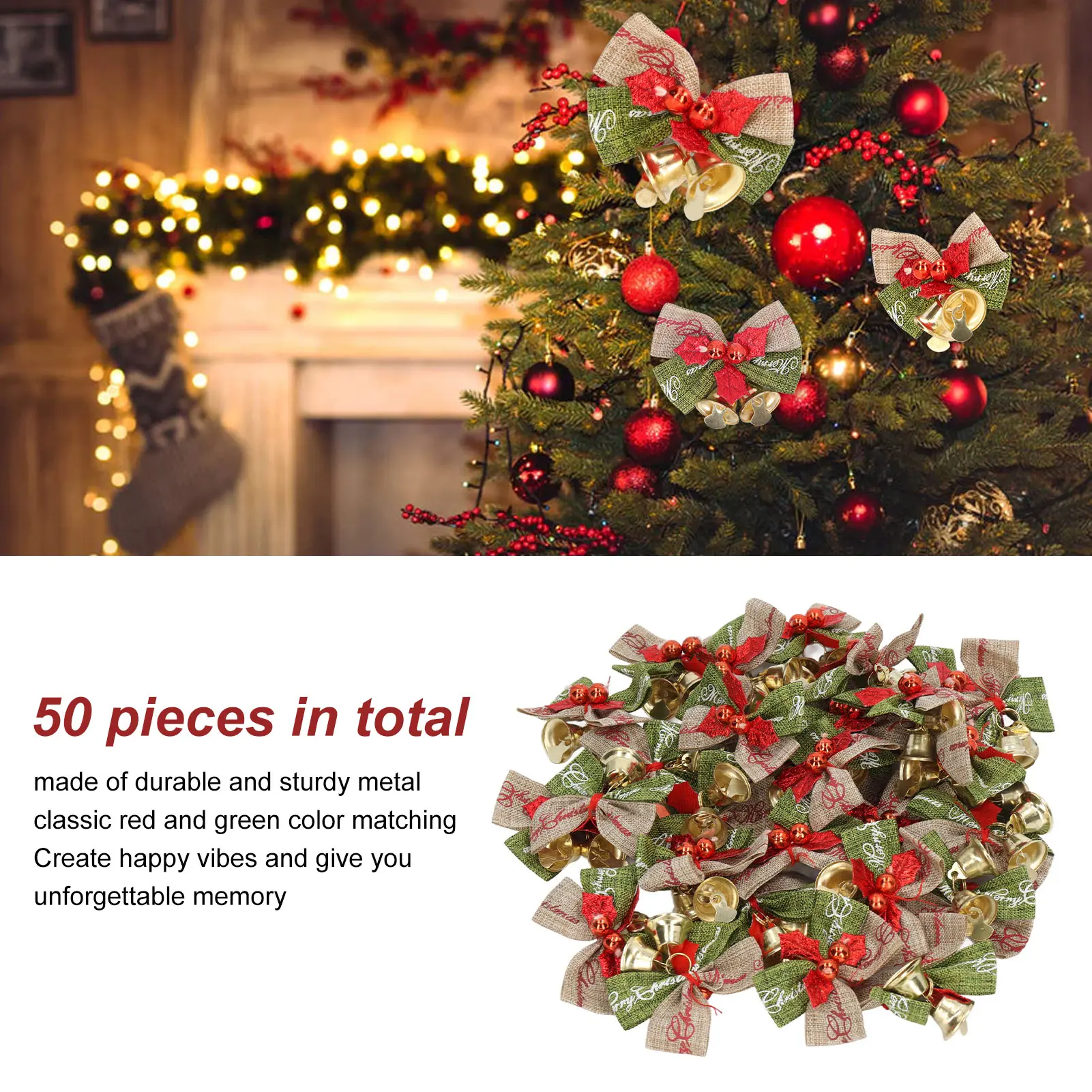 Bowknot Bells  Metal Happy Vibes Widely Used Christmas Bow with Bells for Home Party Office  Bowknot Bells