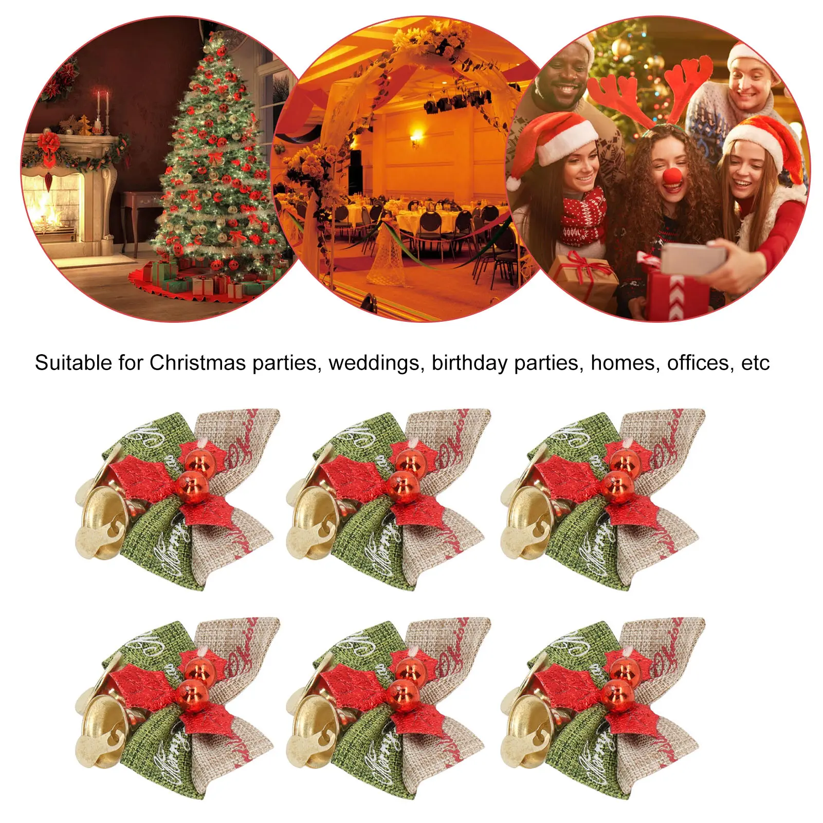 Bowknot Bells  Metal Happy Vibes Widely Used Christmas Bow with Bells for Home Party Office  Bowknot Bells