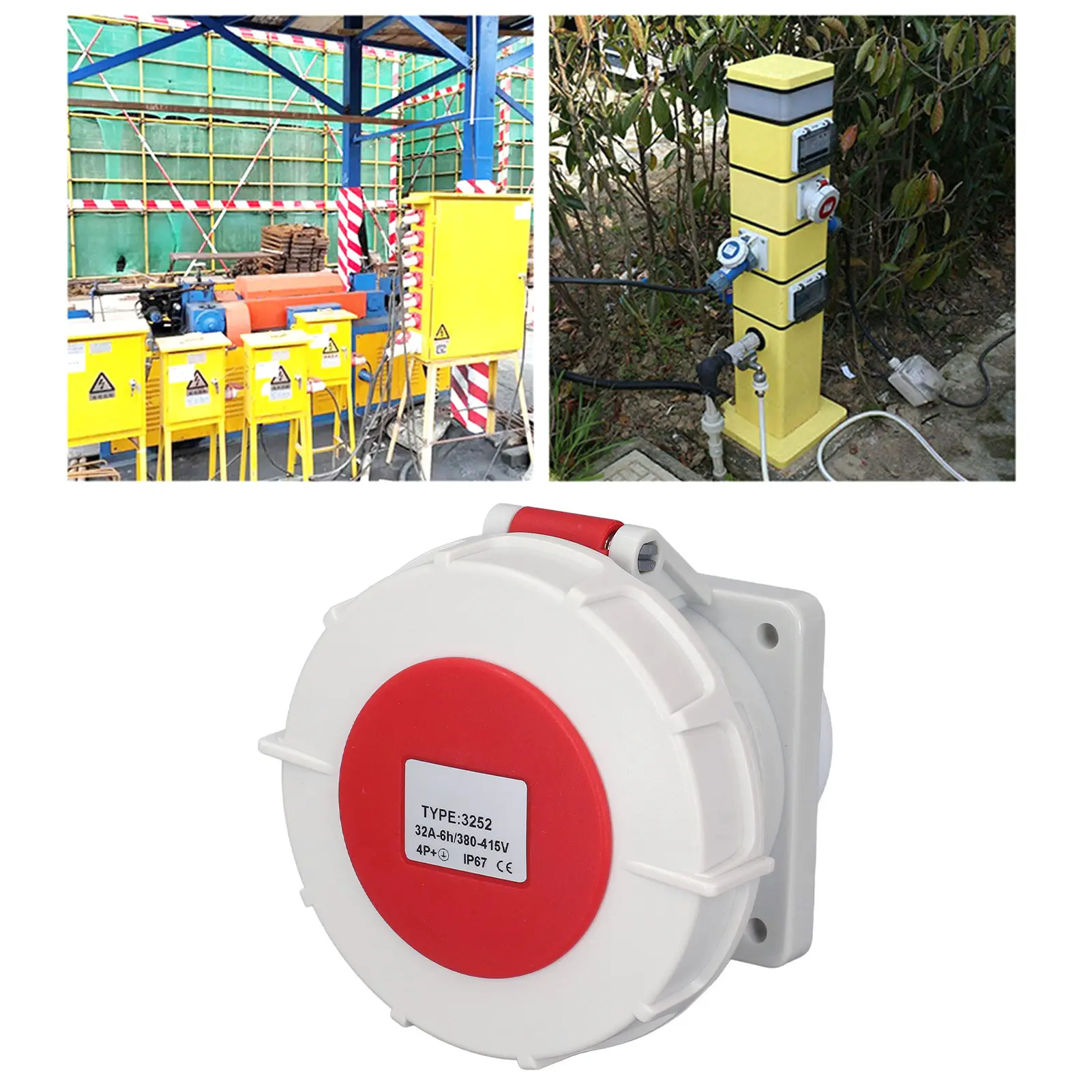 Industrial Socket Power Socket  PP Flame Retardant Housing IP67 Waterproof AC380‑415V for Camping Sports Shipbuilding