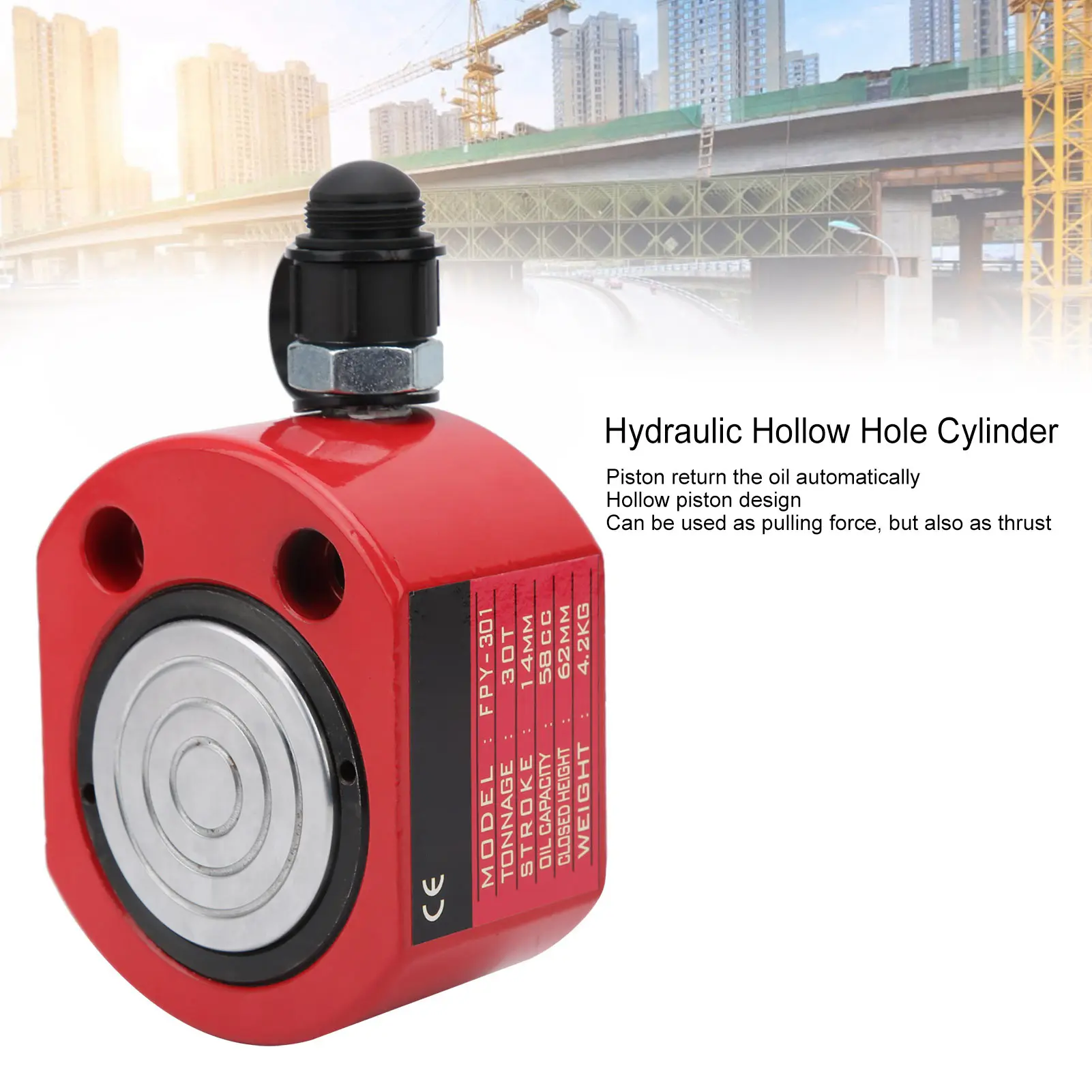 30T Hydraulic Cylinder Hydraulic Tool Ultra Thin Hydraulic Cylinder 30T 45# Steel Separate Hollow Hole Industrial Tool FPY‑