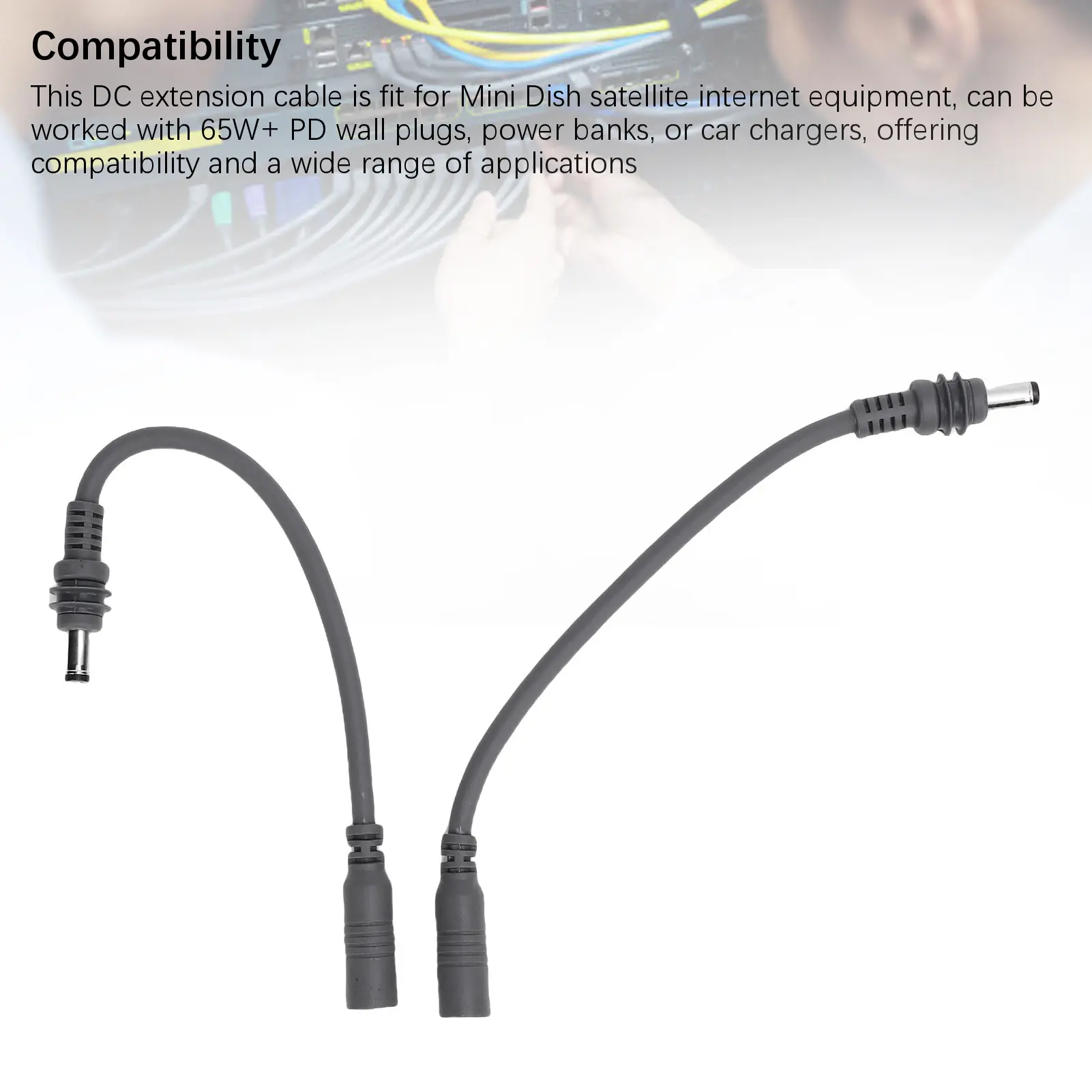 Power Adapter Cable PVC Outer Layer  Male To Female Cable 20cm Wide Compatibility Compact Portable for Satellite Device