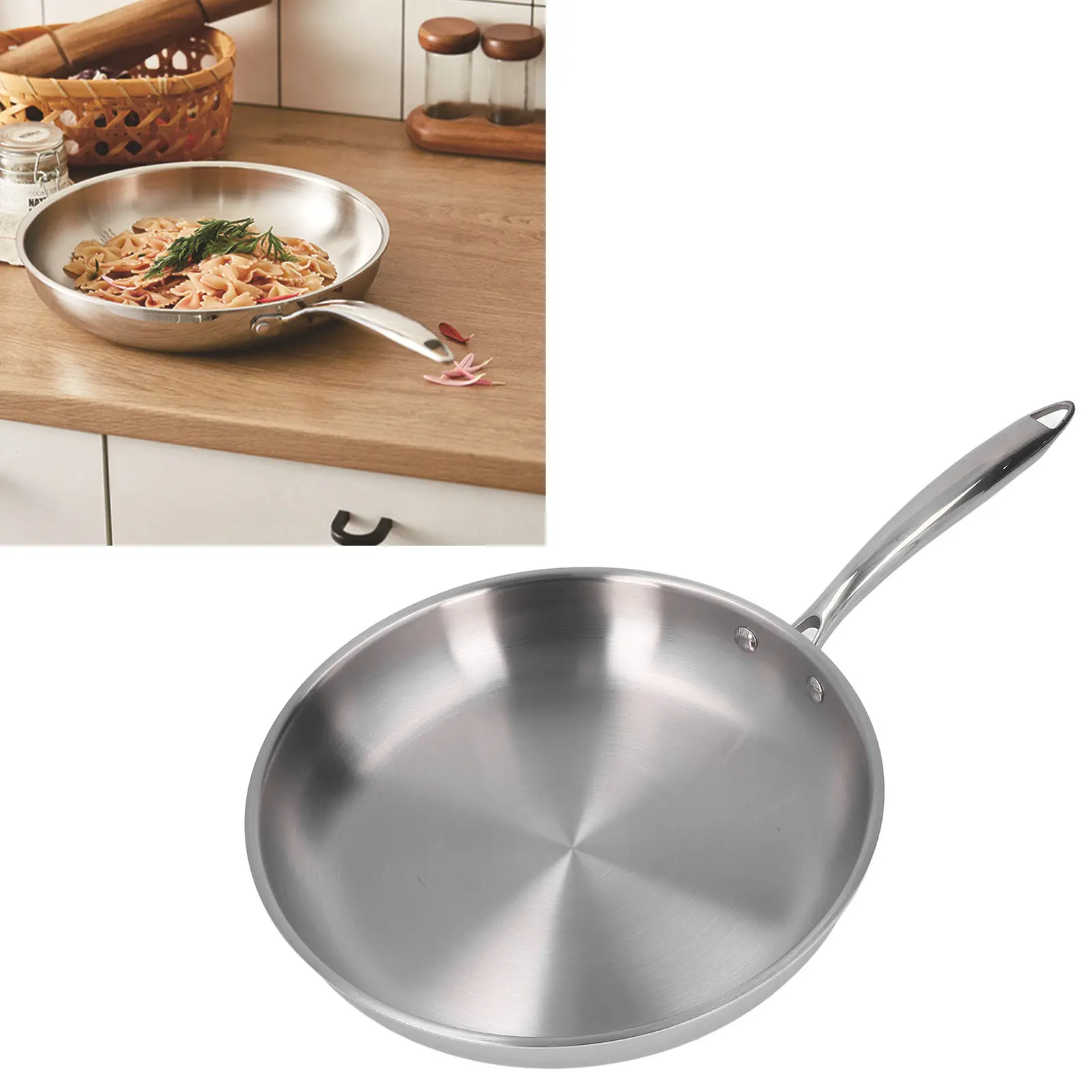 Cooking Pan Stainless Steel Frying Pan Non Stick Kitchen Skillet with Handle Thickened Suitable for All Stove Kitchen Frying Pan