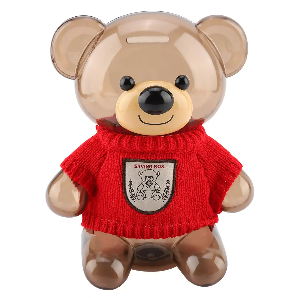 Child Gift Children  Piggy Bank Money Box Cartoon Clothes Bear Plastic Transparent Cute Bear Piggy Bank  Box Saving Box