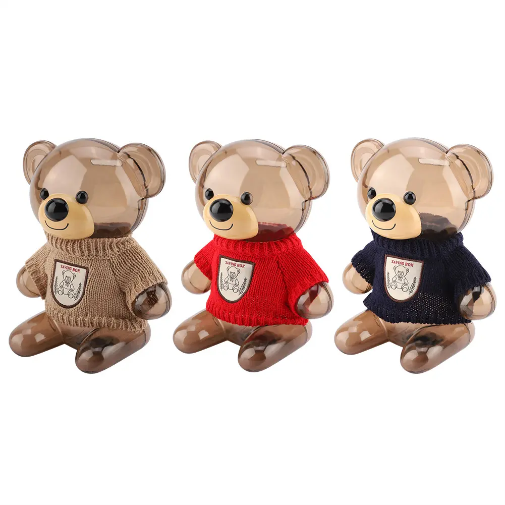 Child Gift Children  Piggy Bank Money Box Cartoon Clothes Bear Plastic Transparent Cute Bear Piggy Bank  Box Saving Box