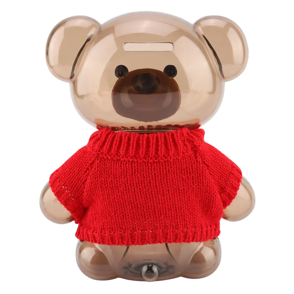 Child Gift Children  Piggy Bank Money Box Cartoon Clothes Bear Plastic Transparent Cute Bear Piggy Bank  Box Saving Box