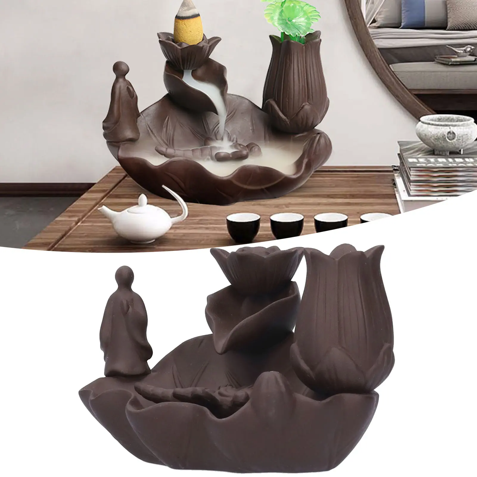 Home Decor Incense  Red Porcelain Dragonfly Shape Backflow Smoke Waterfall Sandalwood Home Decor Waterfall Incense Holder