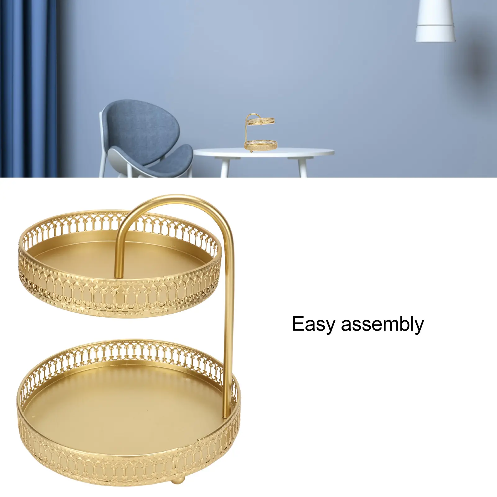 2 Tier Fruit Tray Gold Elegant Large Capacity Decorative Multi Purpose Cupcake Stand for Home Party Kitchen Fruit Serving Tray