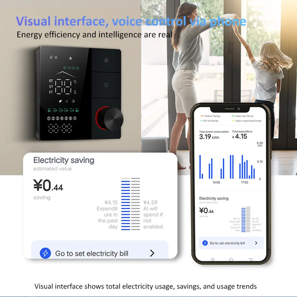 Smart for House Electric Floor Heating WiFi   Control LED Digital Touch Screen and Adjustable Knob Energy Saving and Thermostat