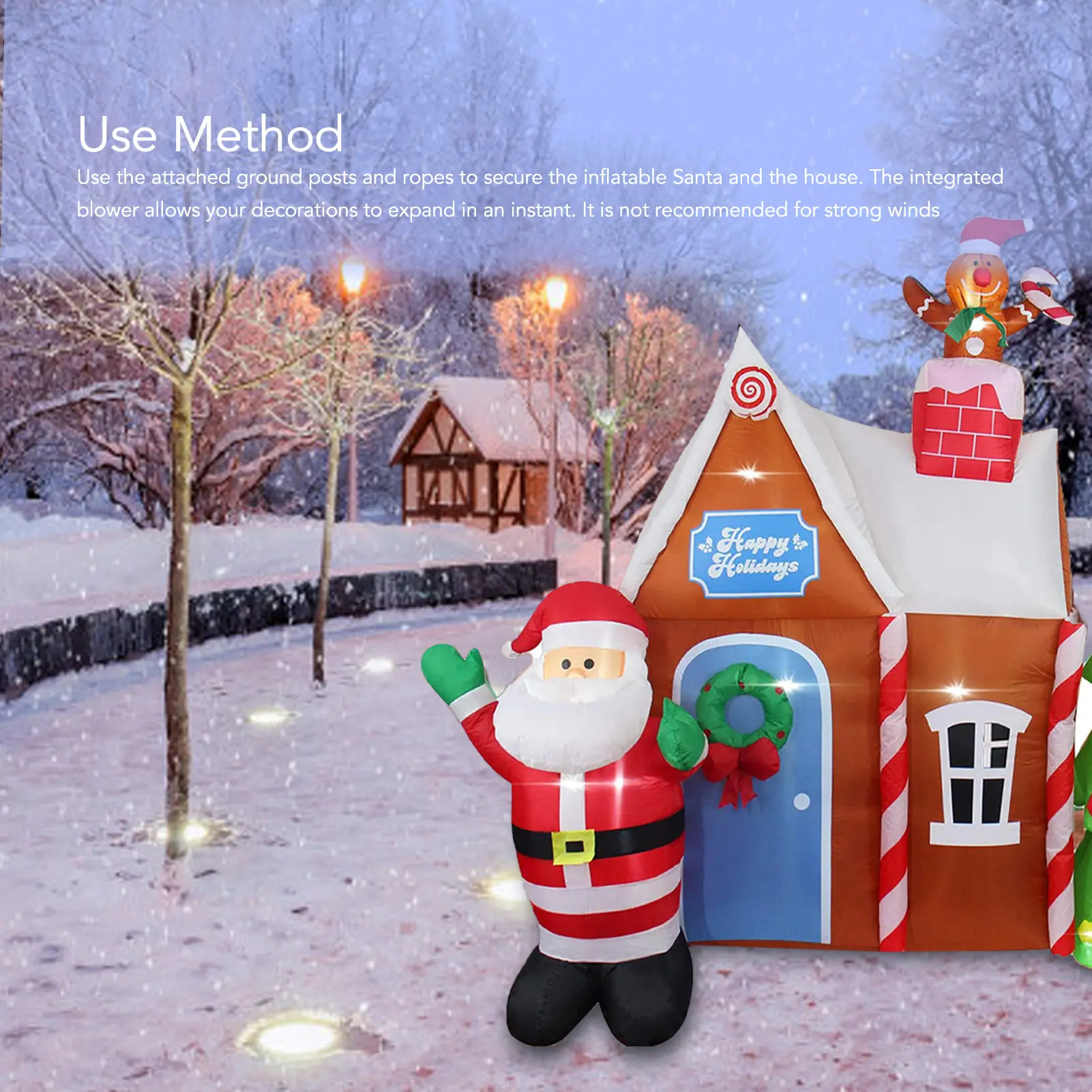 Christmas Inflatable Gingerbread House Inflatable Christmas Tree House LED Luminous House Garden Inflatable Model Decoration