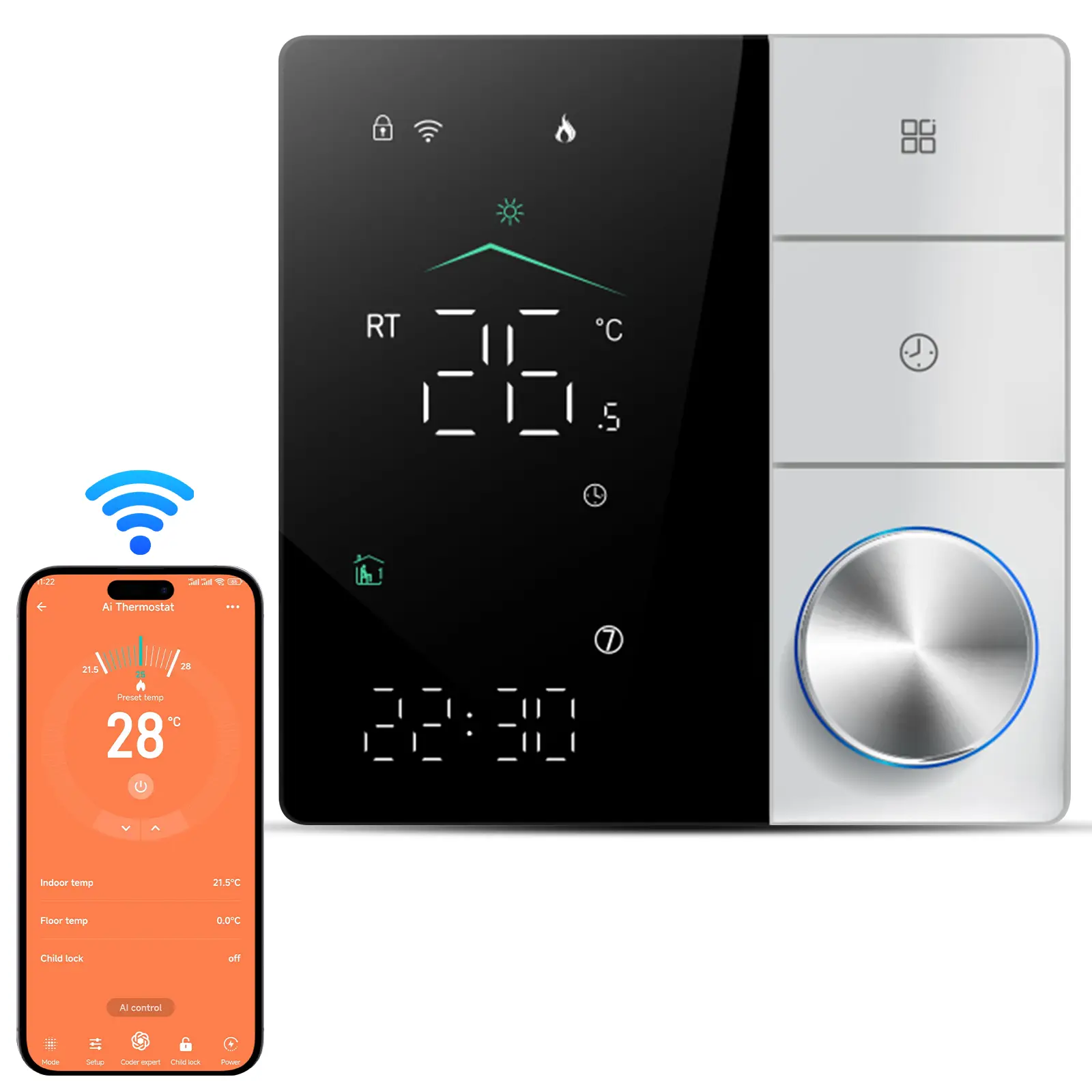 Smart for House Electric Floor Heating WiFi   Control LED Digital Touch Screen and Adjustable Knob Energy Saving and Thermostat