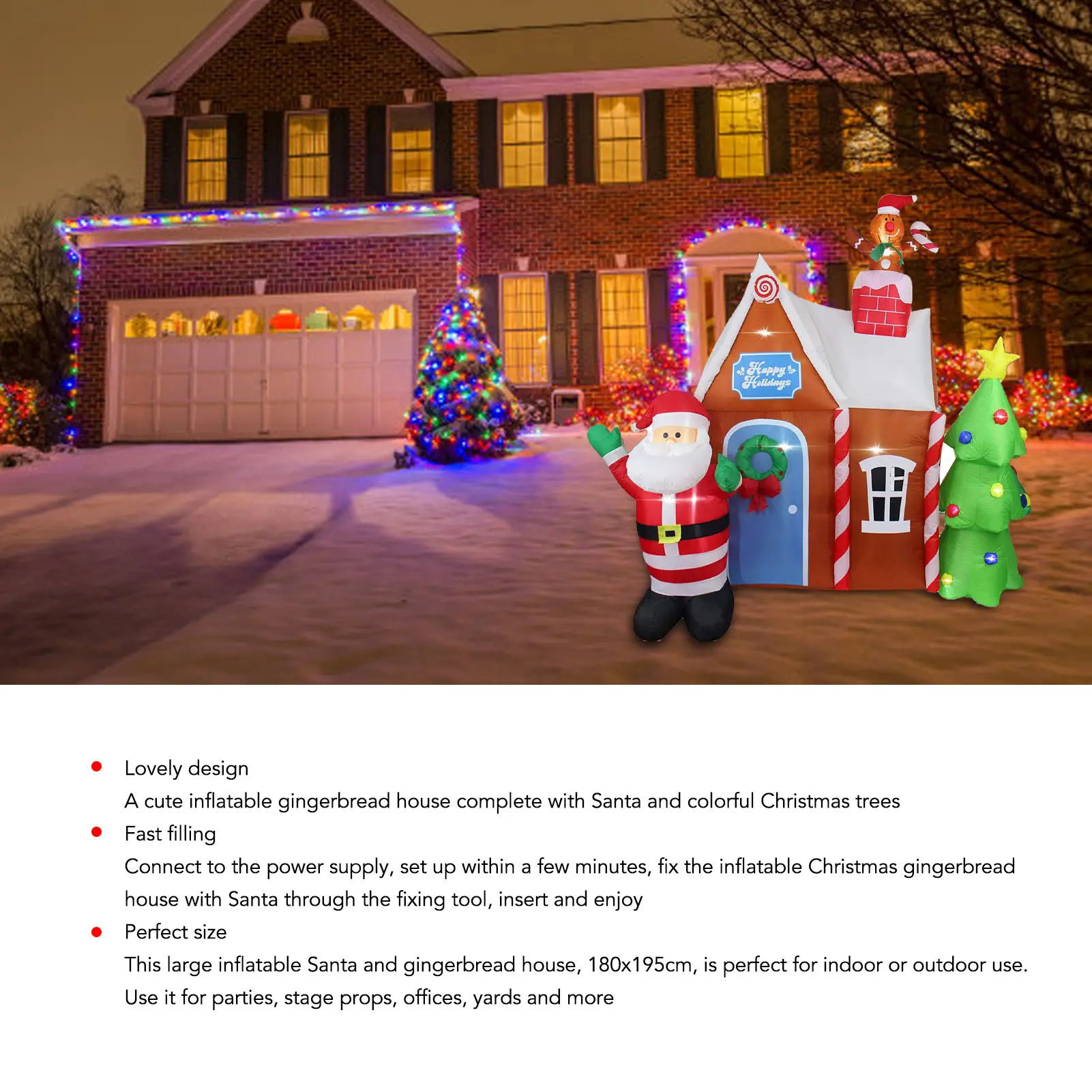 Christmas Inflatable Gingerbread House Inflatable Christmas Tree House LED Luminous House Garden Inflatable Model Decoration