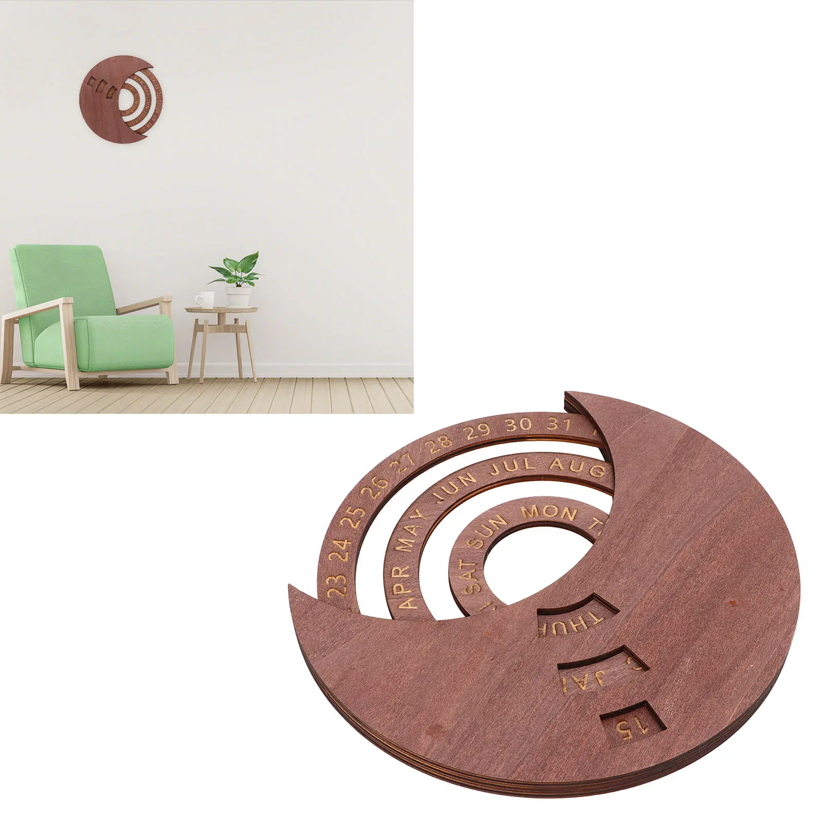Wooden Disc Calendar Rotatable Disc Vintage  Rotatable Disks Calendar Perfect Decoration Dark Brown Natural Wood for Home