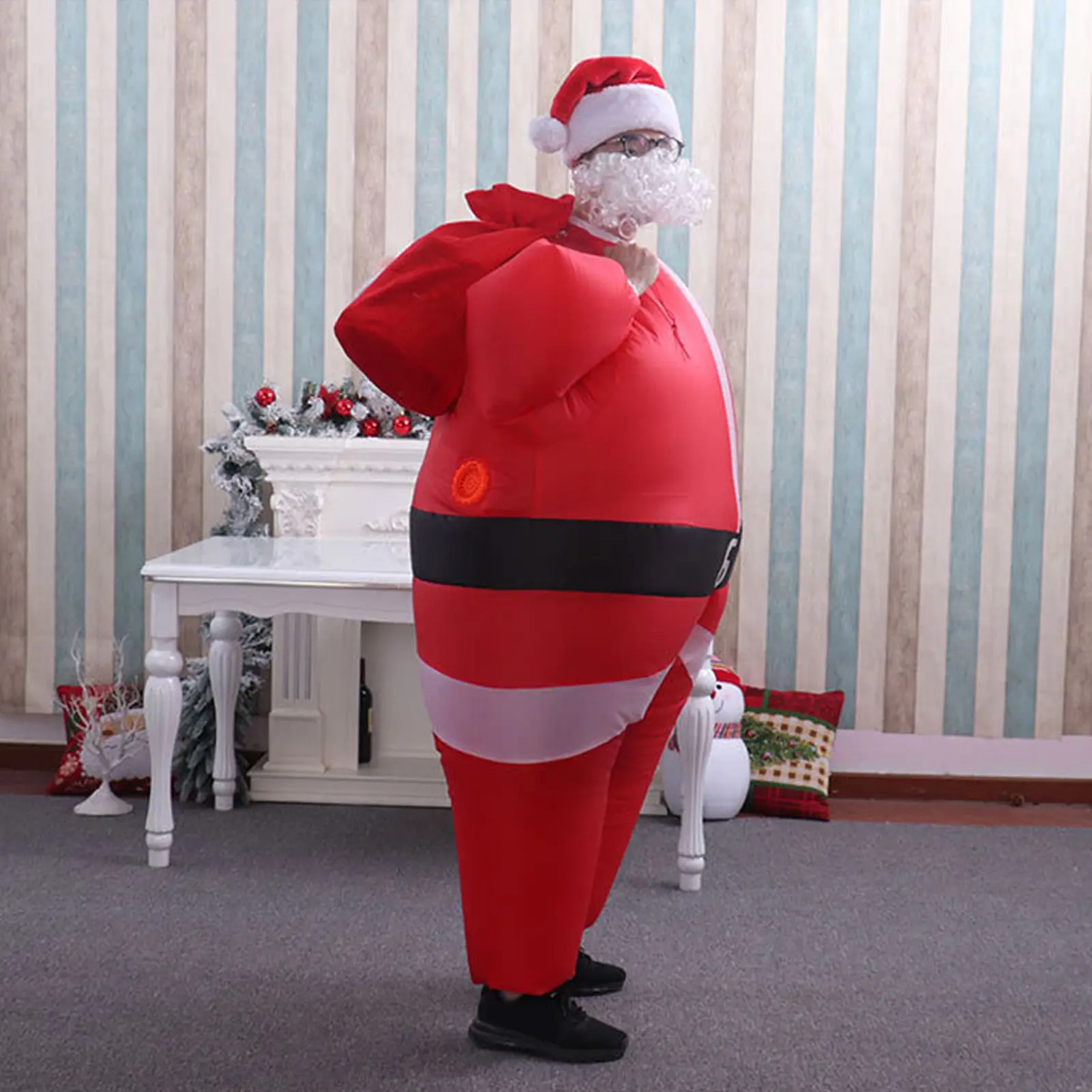 Inflatable Santa Suit Inflatable Santa Costume Eye Catching Simple  Battery Powered Pump Polyester for 5.2 To 6.1ft Tall