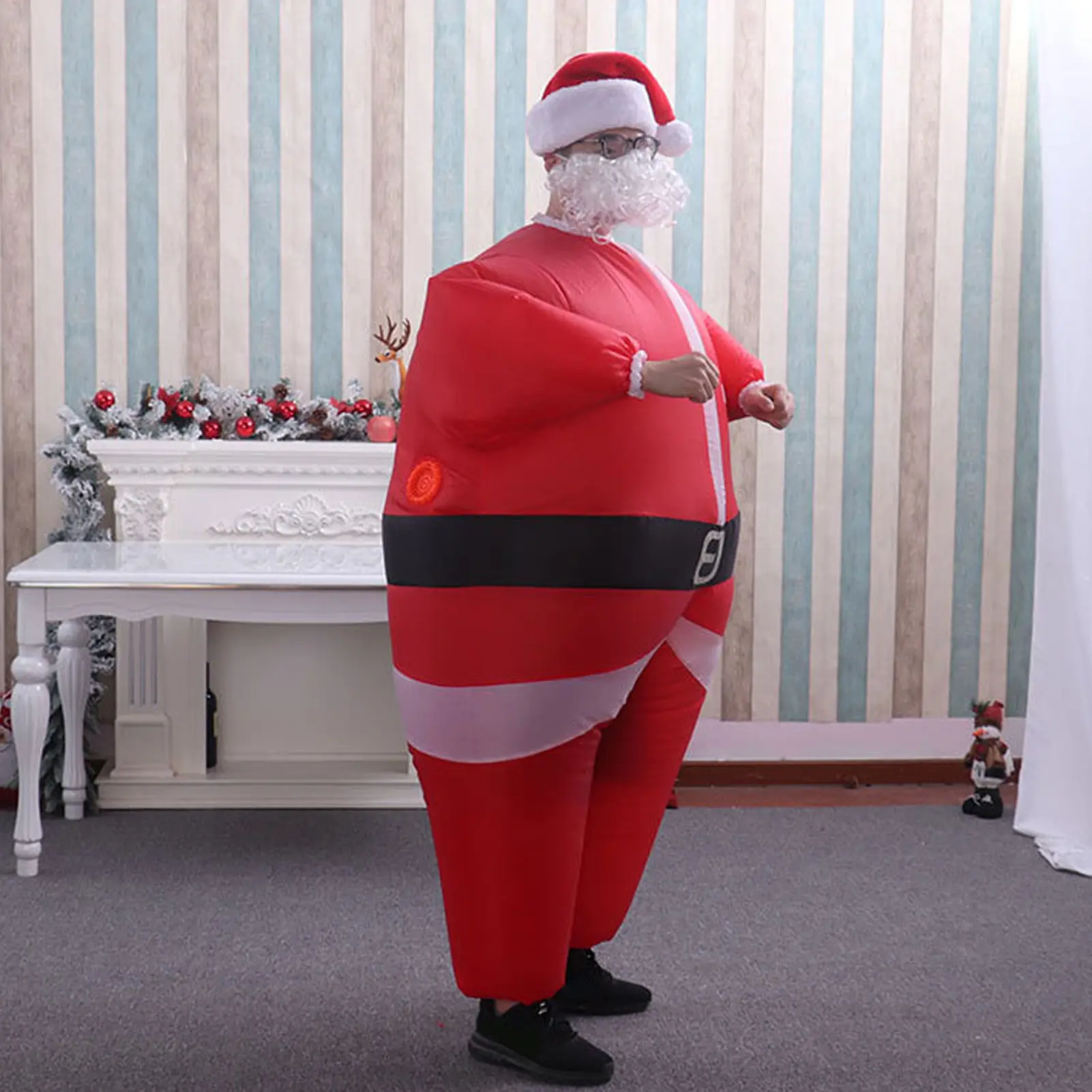 Inflatable Santa Suit Inflatable Santa Costume Eye Catching Simple  Battery Powered Pump Polyester for 5.2 To 6.1ft Tall