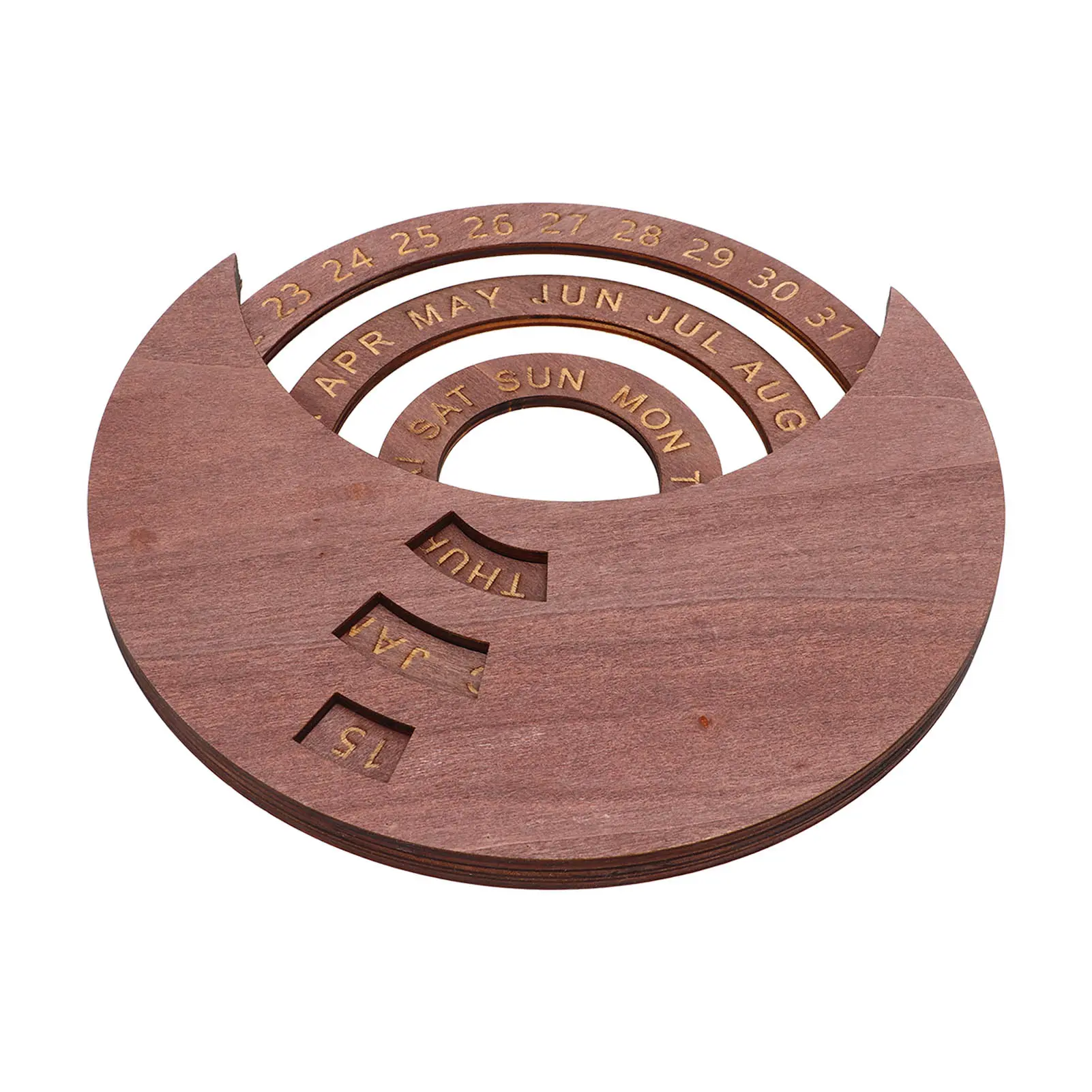 Wooden Disc Calendar Rotatable Disc Vintage  Rotatable Disks Calendar Perfect Decoration Dark Brown Natural Wood for Home