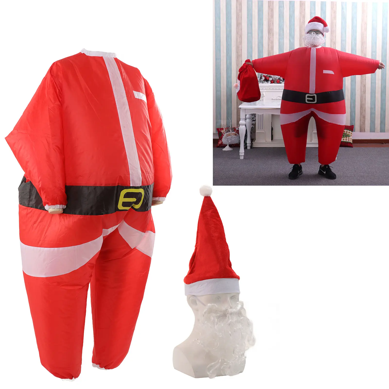 Inflatable Santa Suit Inflatable Santa Costume Eye Catching Simple  Battery Powered Pump Polyester for 5.2 To 6.1ft Tall