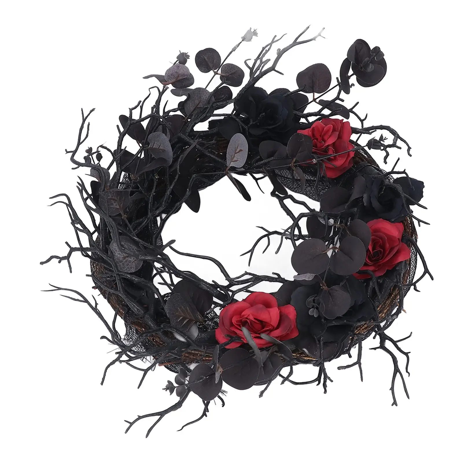 ABS Wreath Garland Halloween Wreath Dead Black ABS Artificial Branches Design with Red Flower Door Wreath Garland for Decoration