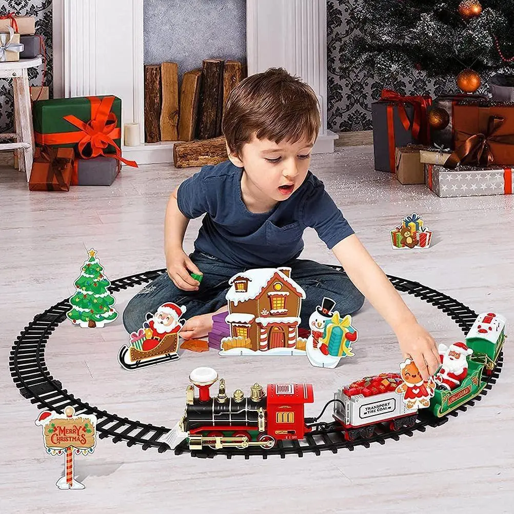 Christmas Train Set with Sounds and Lights Electric Rail Car Toy Mini Train Toy Set for Christmas and Home Decoration
