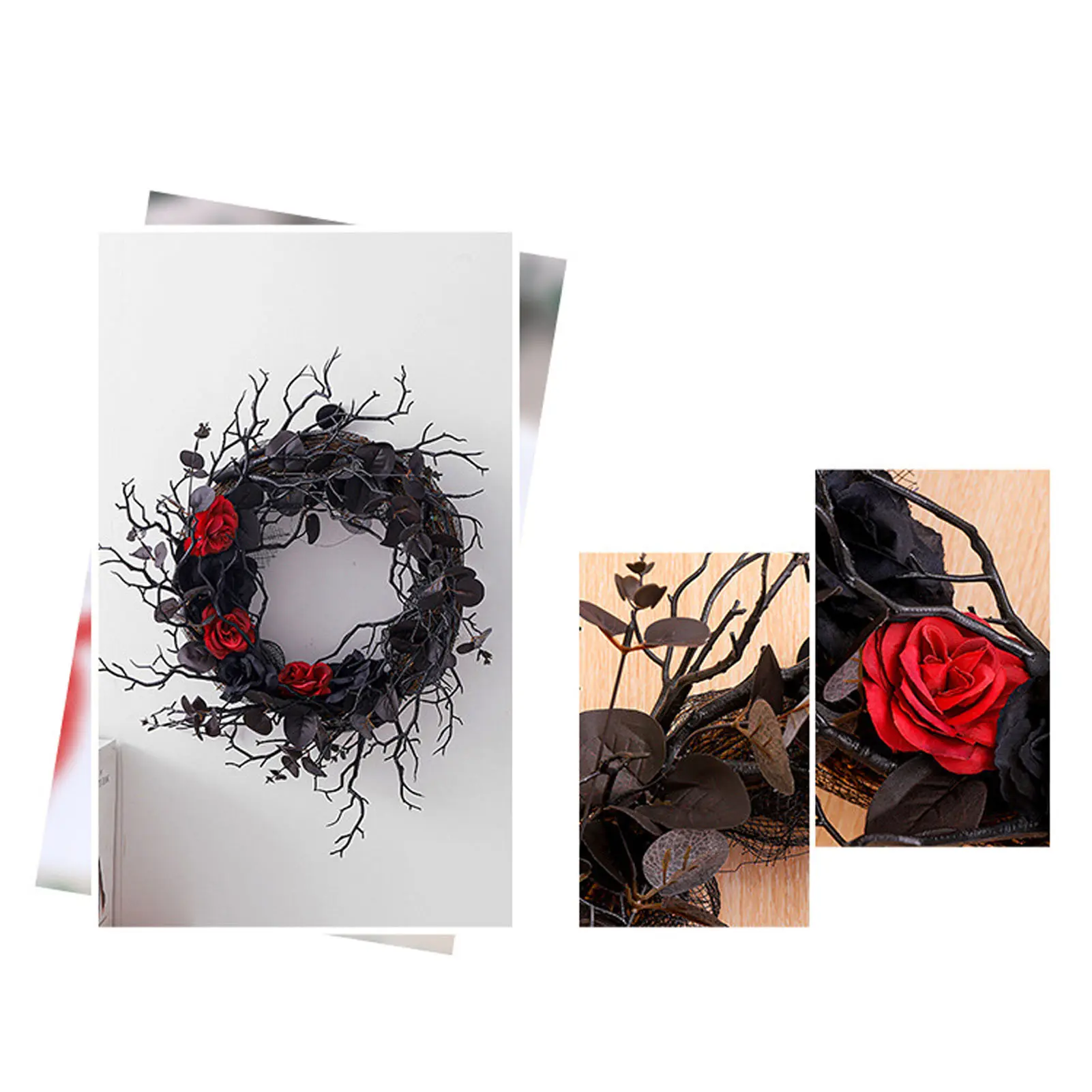 ABS Wreath Garland Halloween Wreath Dead Black ABS Artificial Branches Design with Red Flower Door Wreath Garland for Decoration