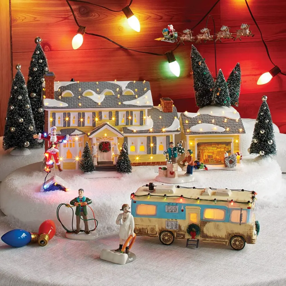 Christmas Village Building Vibrant Colors Lighted Christmas House Fadeless Stable  Resin Hand Painted for Office