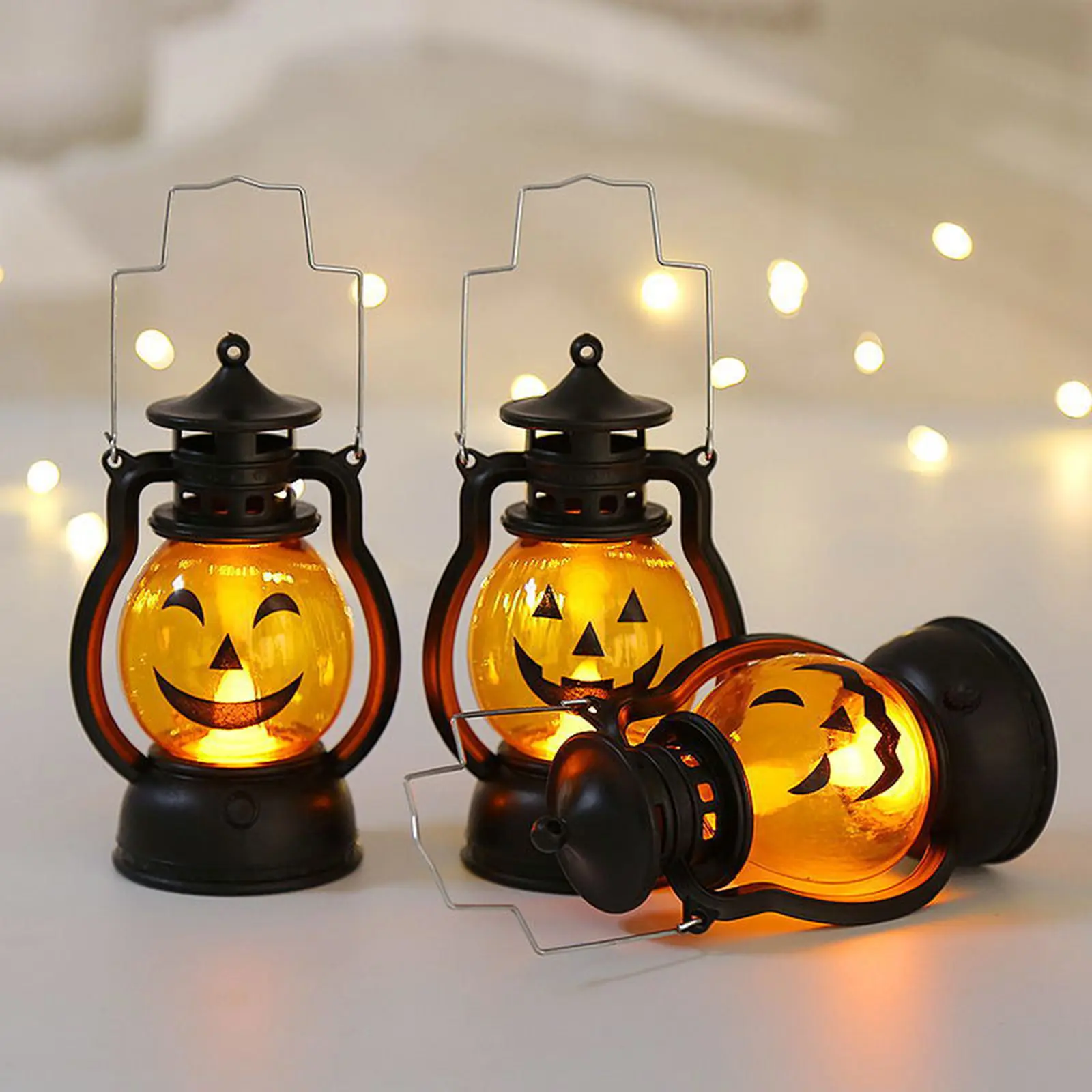 Halloween Hanging Pumpkin Lantern Light LED Ghost Lamp Candle Light Retro Small Oil Lamp Halloween Party Home Decor Horror Props