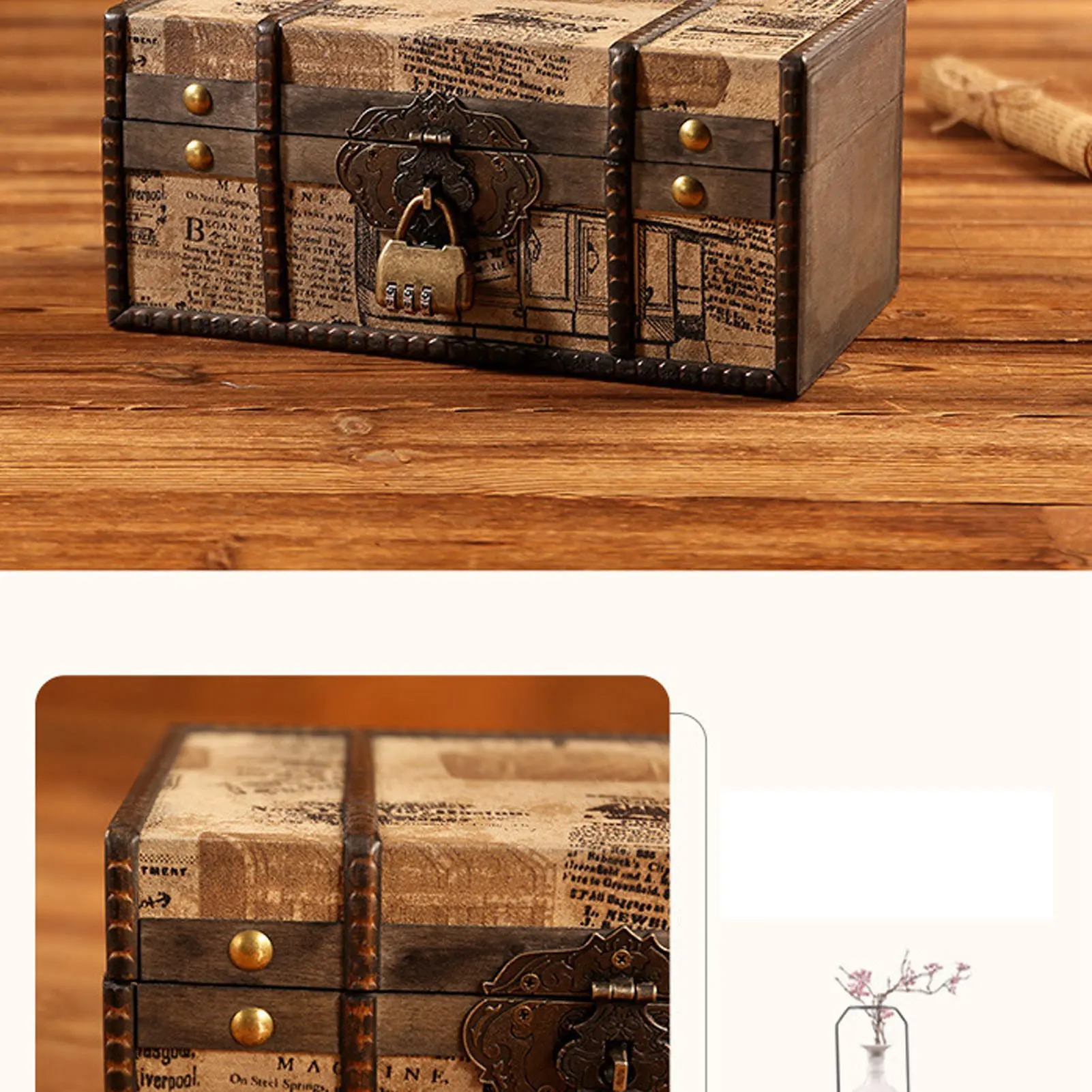 Large Jewelry Box Vintage  Large Trinket Box Wide Application Large Capacity Wear Resistant Sturdy  for Trinkets