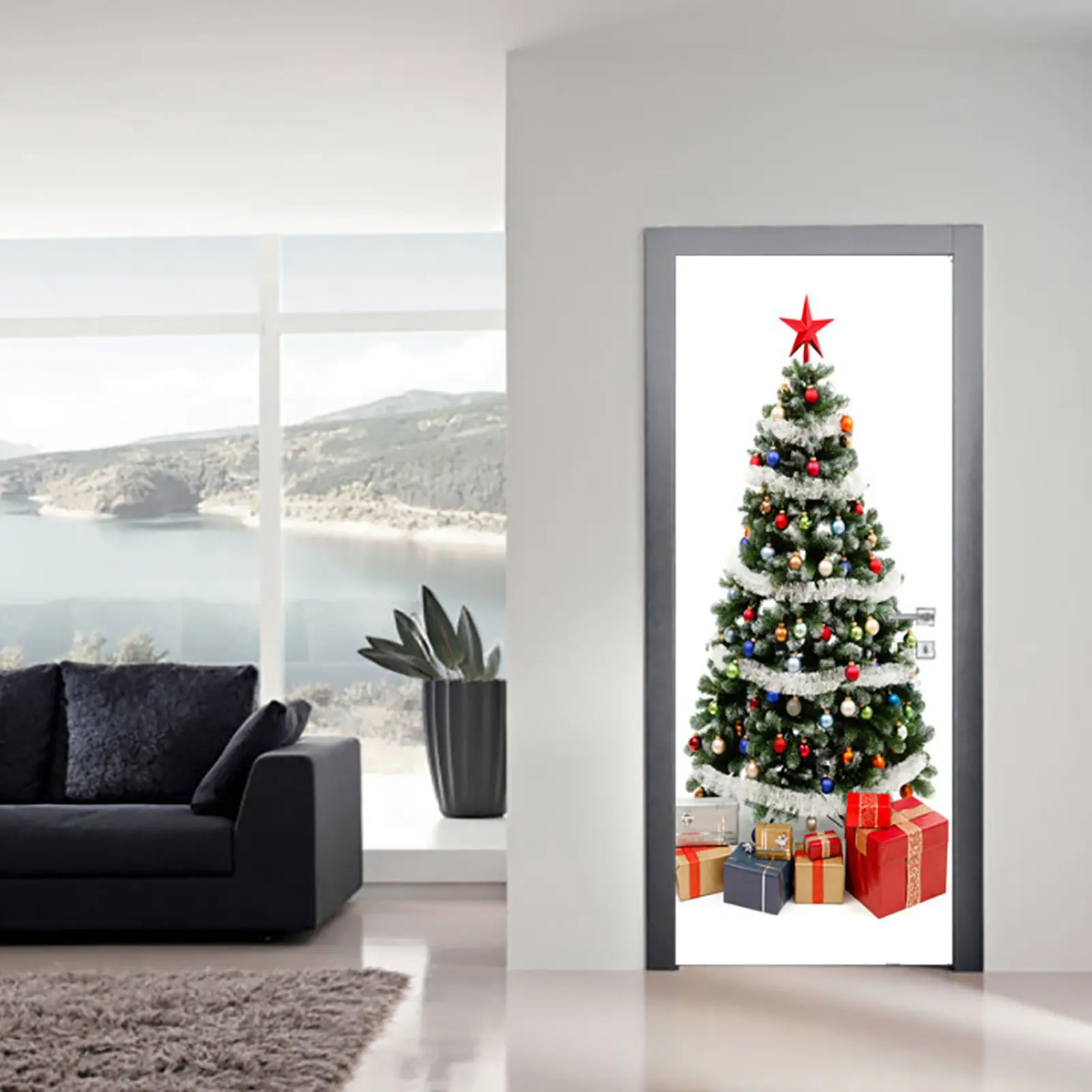 Christmas Tree Wall Sticker Christmas Window Stickers Decal Christmas Tree Wall Door Mural Sticker for Showcase Decoration