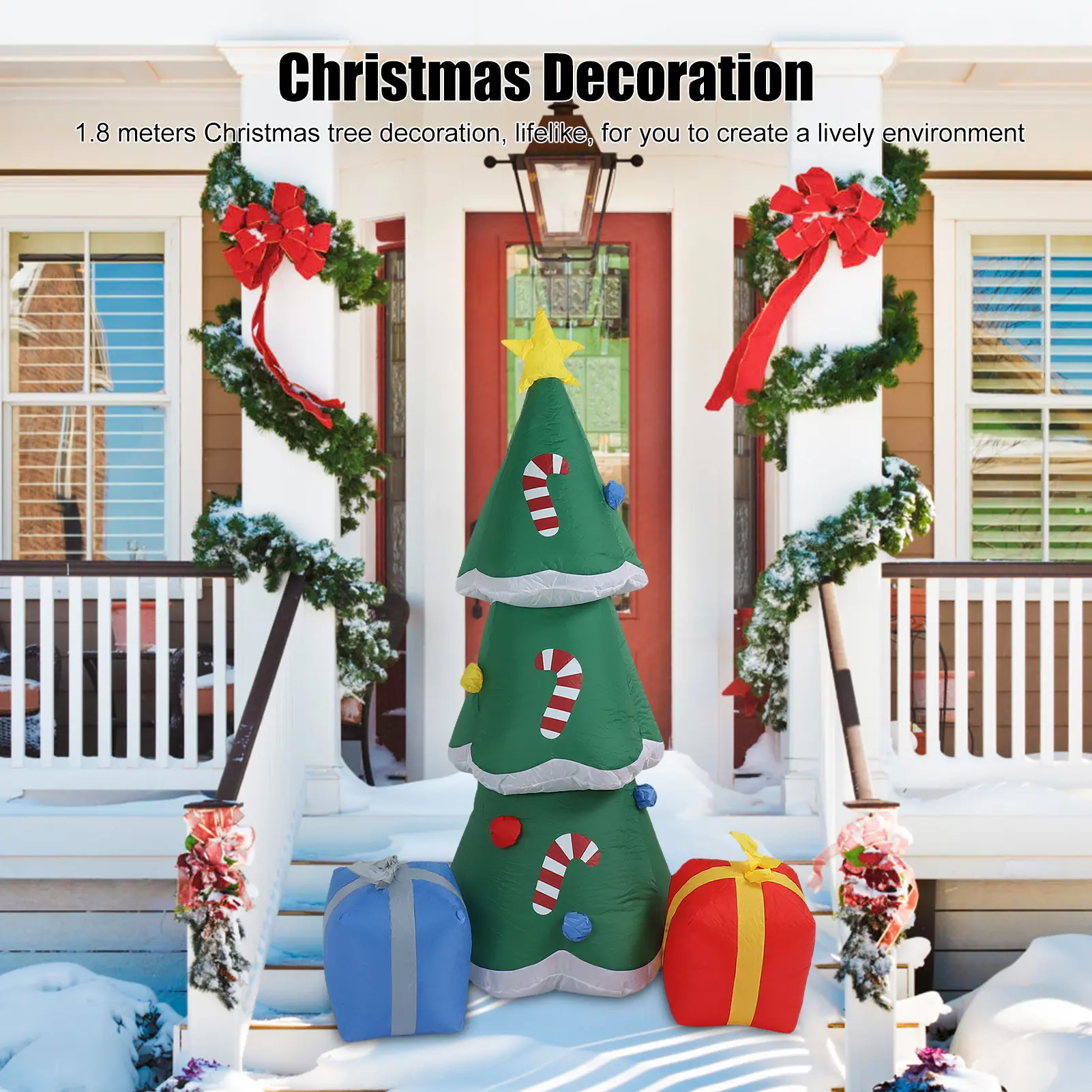 Blow Up Christmas Tree 6FT Low Noise Easy To Fix High Speed Fan 100‑240V Inflatable Christmas Tree with LED Lights for Lawn