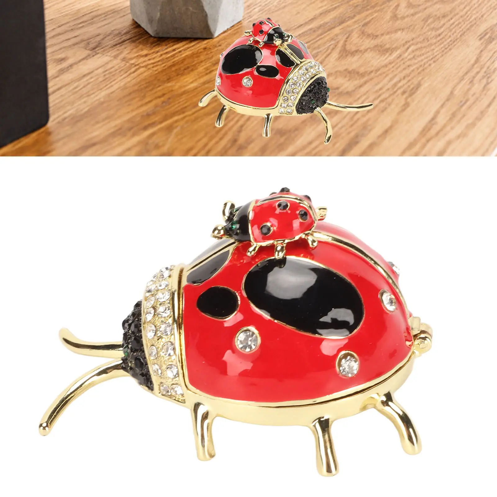 Trinket Box  Trinket Box Red Colored Enamel Crystal Hand Painted Rings Earrings Jewelry Storage Box Ornament