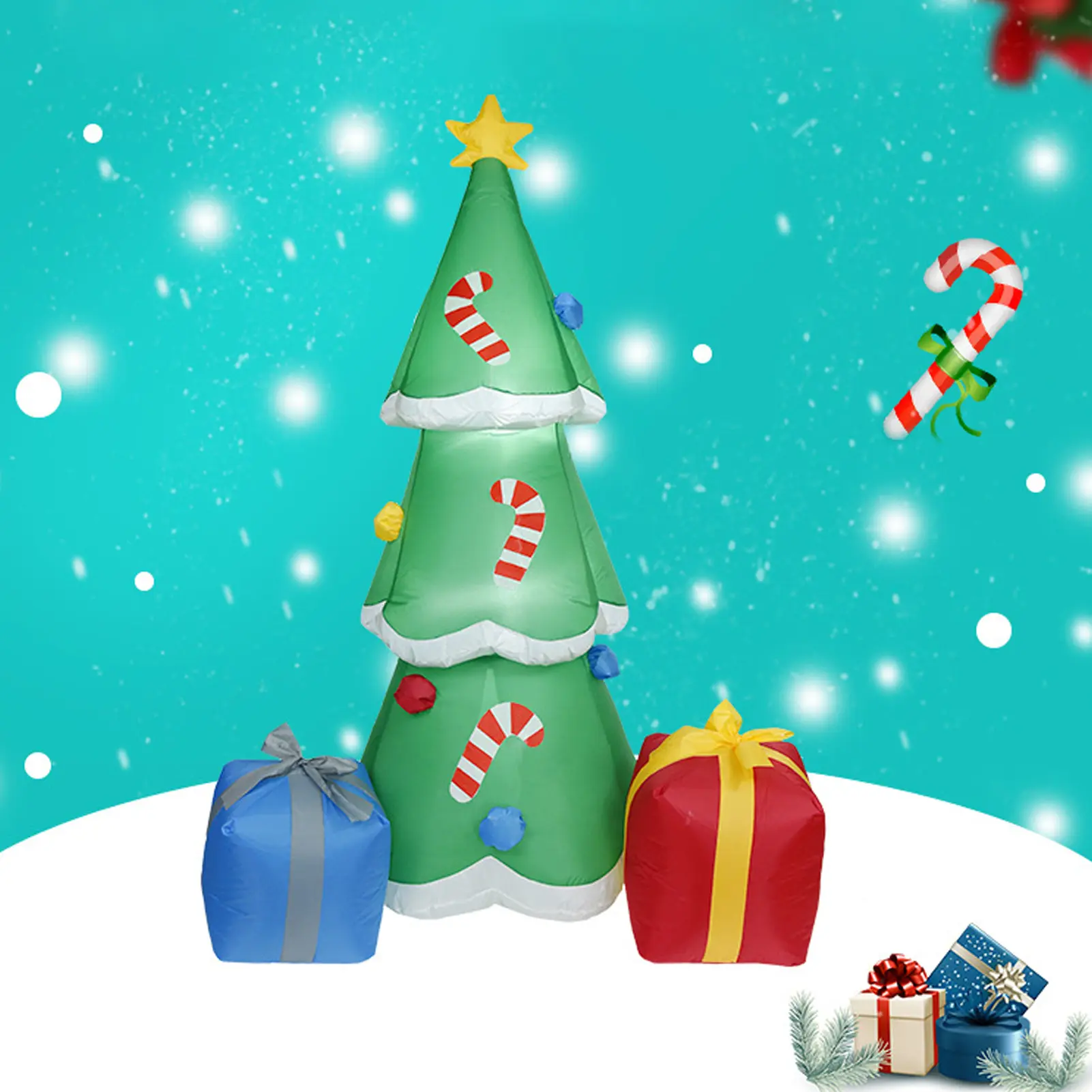 Blow Up Christmas Tree 6FT Low Noise Easy To Fix High Speed Fan 100‑240V Inflatable Christmas Tree with LED Lights for Lawn