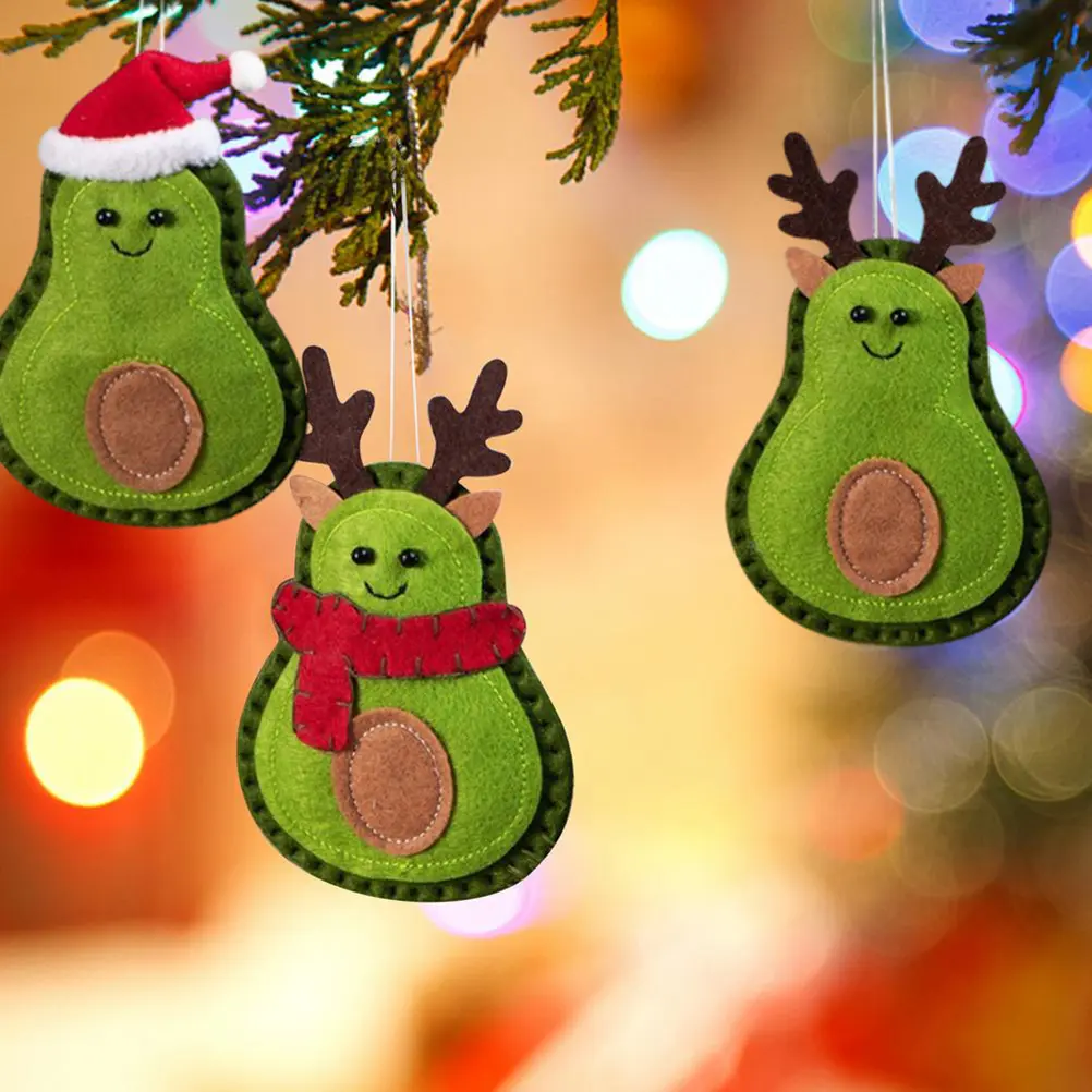3Pcs Christmas Avocado Green Doll Pendant Christmas Tree Hanging Decoration For Home Door Window Felt Ornaments