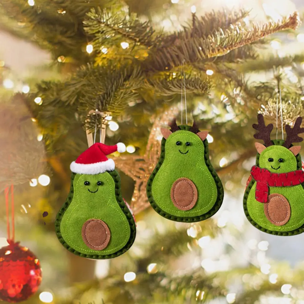 3Pcs Christmas Avocado Green Doll Pendant Christmas Tree Hanging Decoration For Home Door Window Felt Ornaments