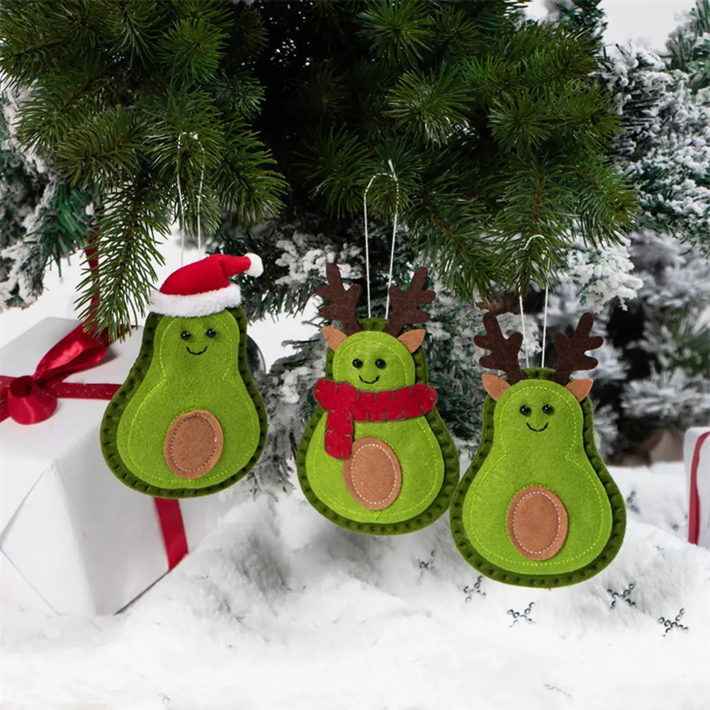 3Pcs Christmas Avocado Green Doll Pendant Christmas Tree Hanging Decoration For Home Door Window Felt Ornaments