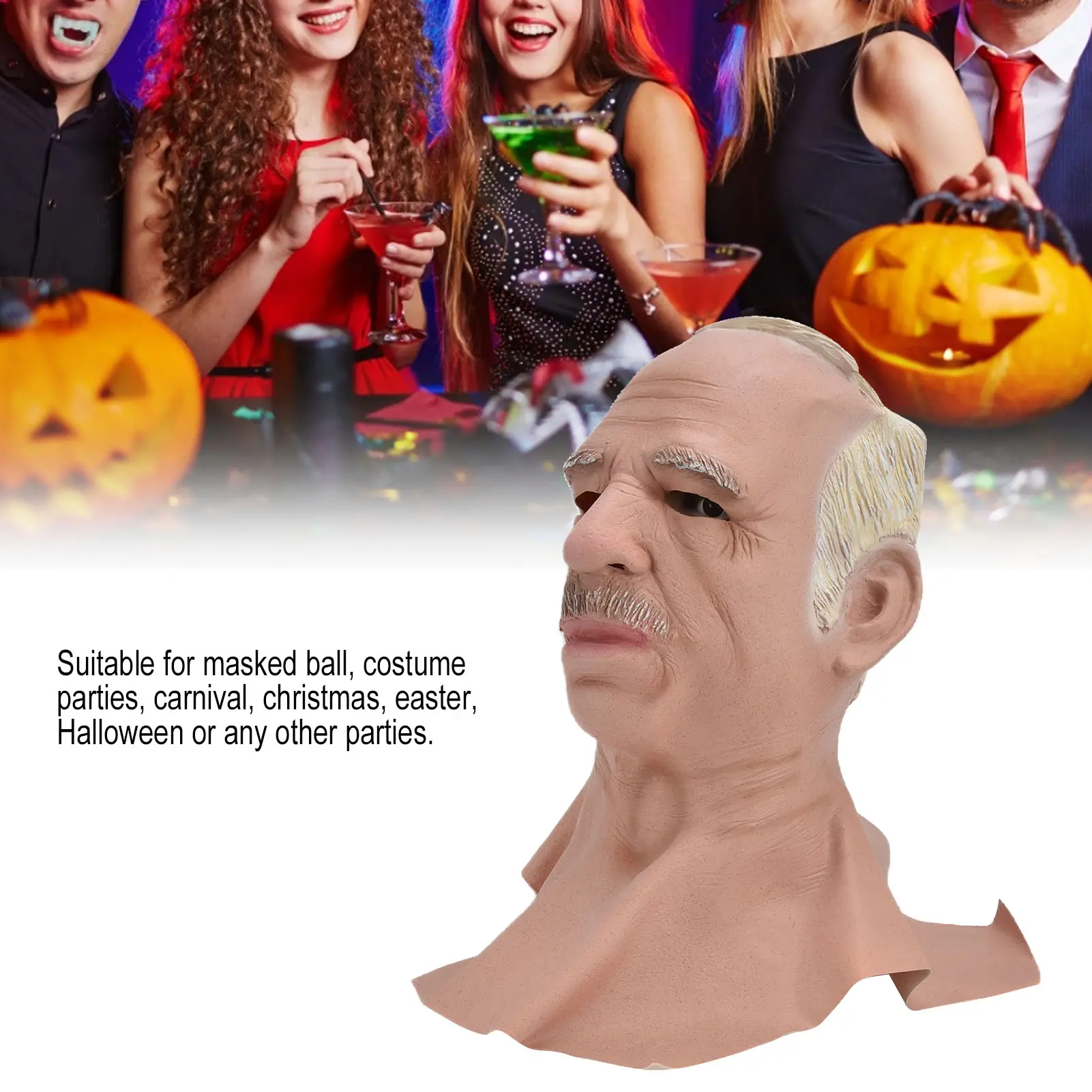 Halloween  Mask Halloween Mask Old Man Mask Scary Halloween Latex Human Wrinkle Face  Cover Costume Party Cosplay Props