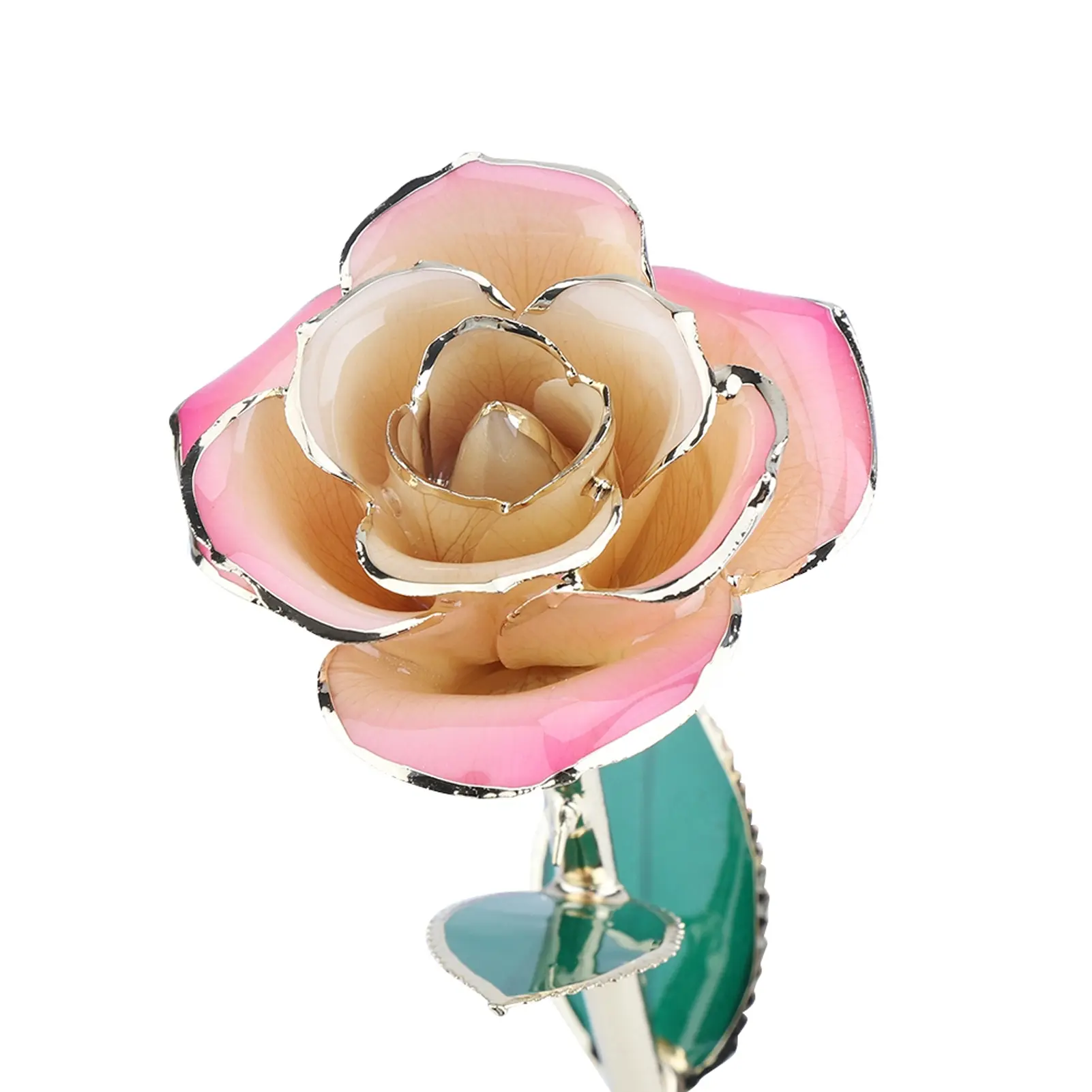 24K Gold Plating Flower White   Green Leaf Base Gift Decoration for Valentine's Day Golded  Flower  Flower Gift