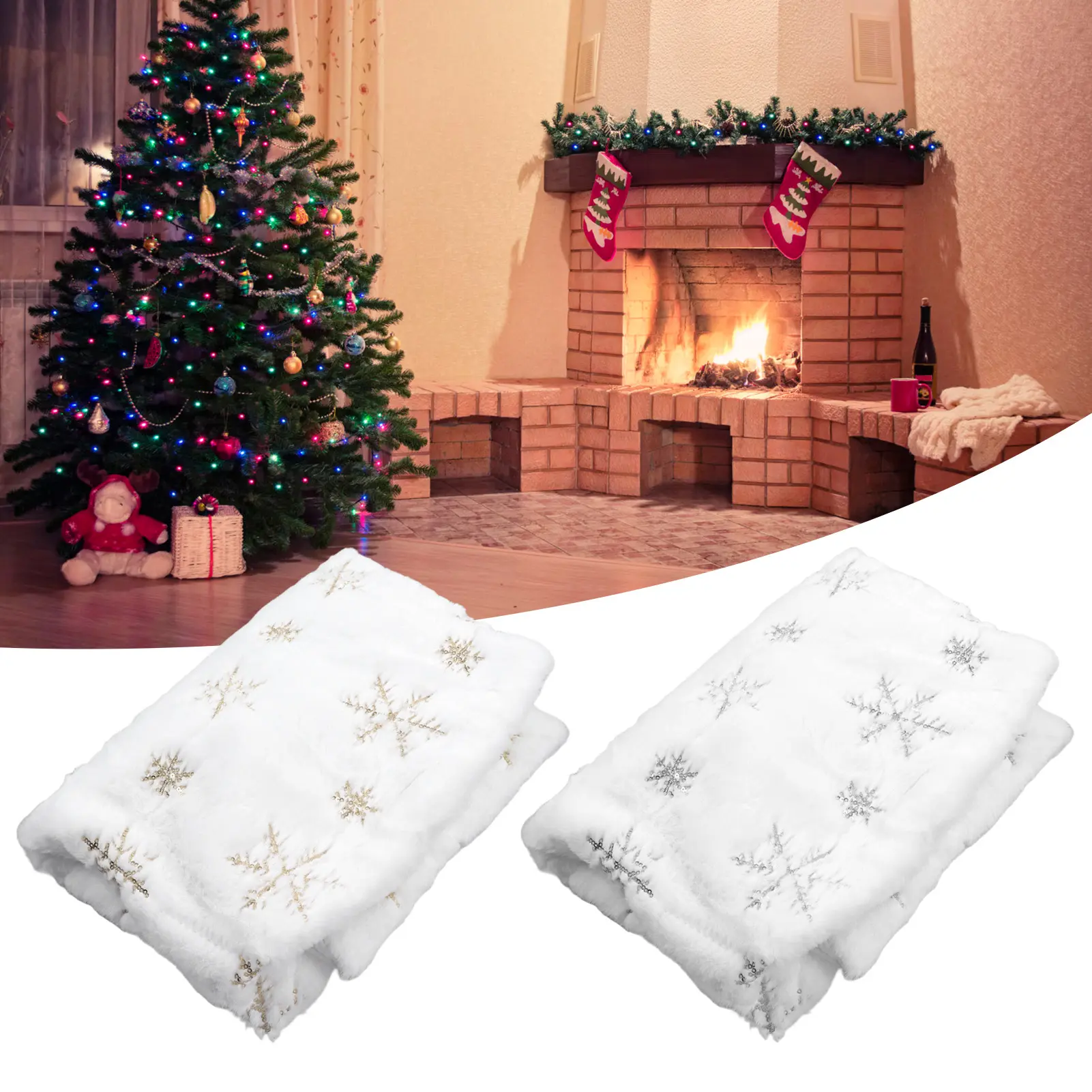 35.4in Christmas Tree Skirt Round Shape Soft Comfortable White Christmas Tree Stand Mat for Home Store Christmas Tree Decoration